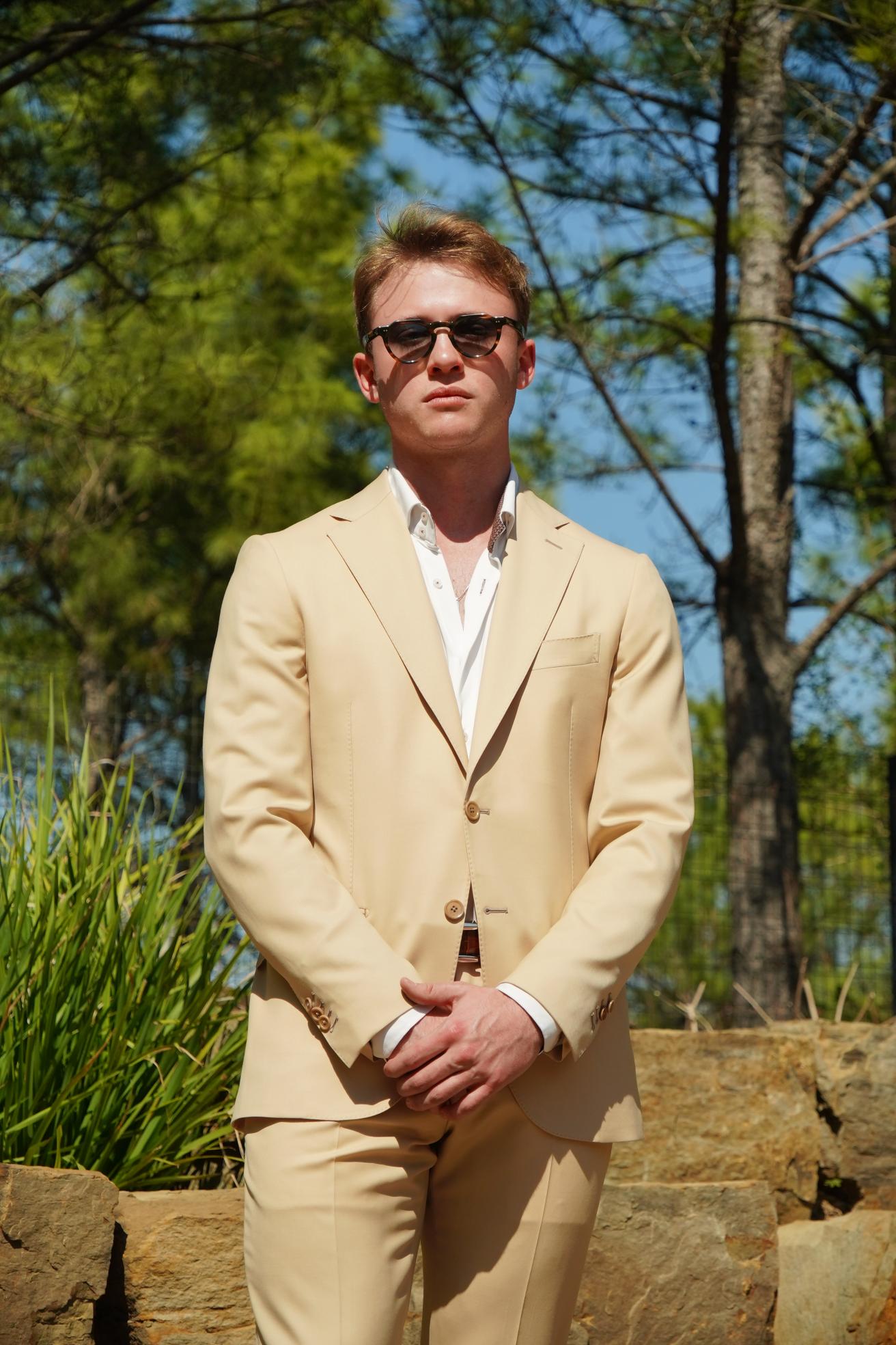 Beige Slim Fit Prom Suit for Men