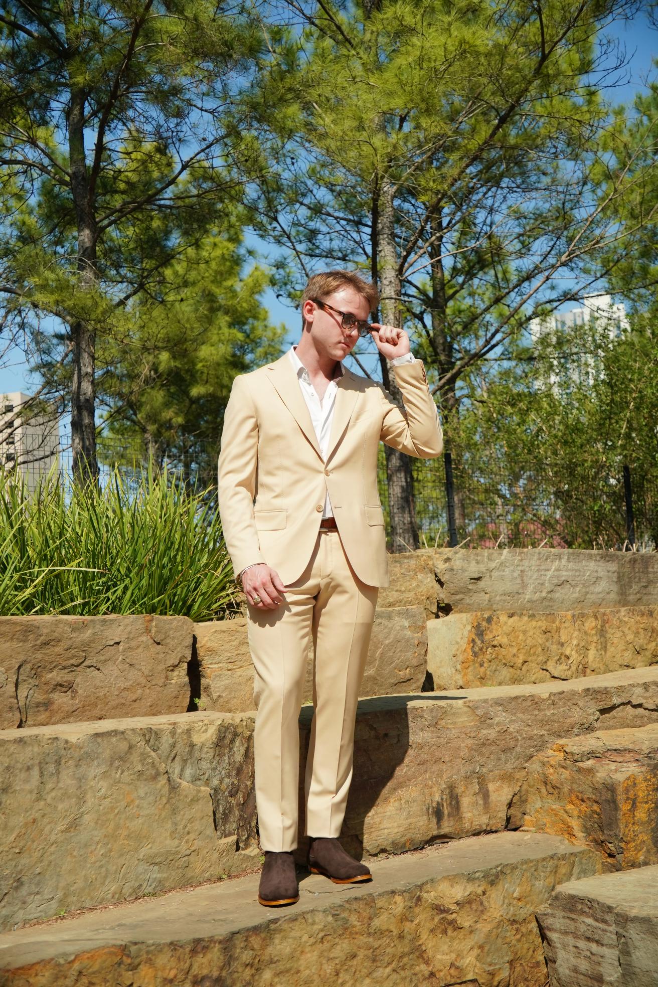 Beige Slim Fit Prom Suit for Men