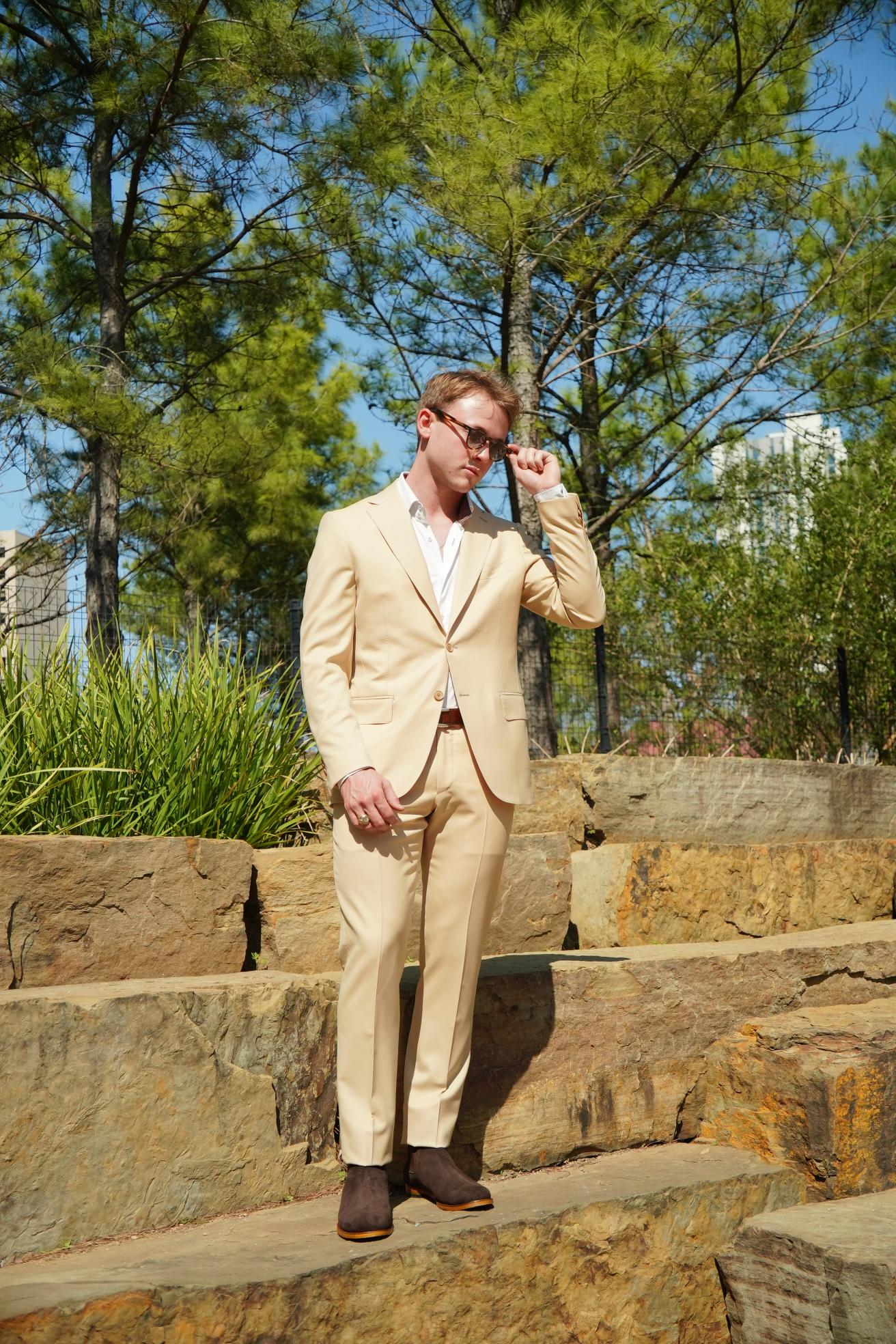 Beige Slim Fit Prom Suit for Men