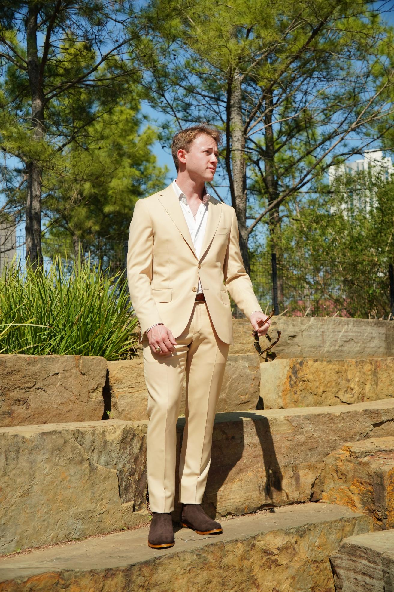 Beige Slim Fit Prom Suit for Men