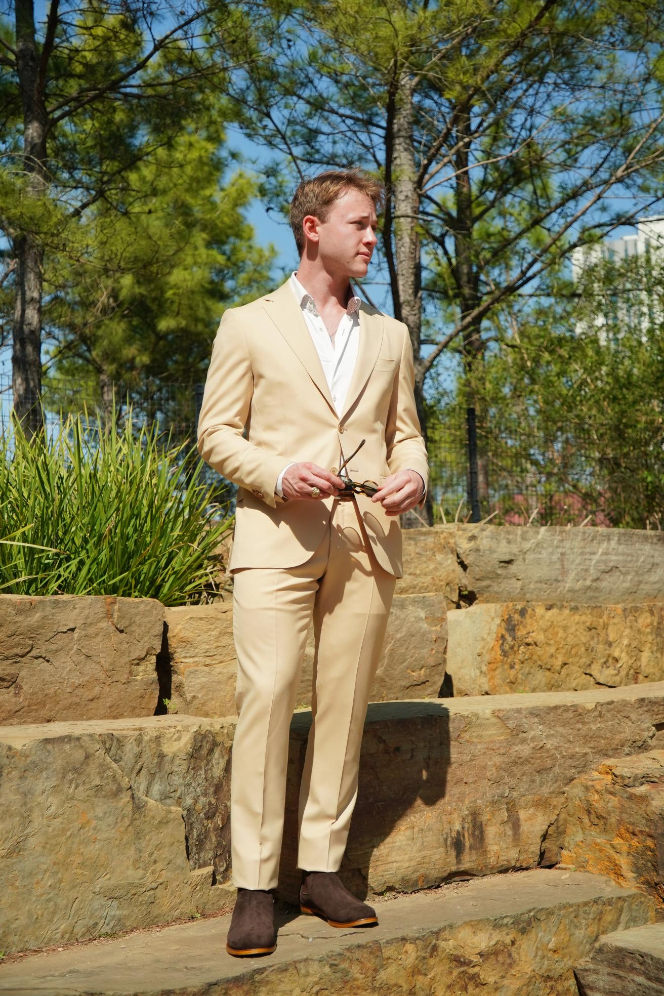 Beige Slim Fit Prom Suit for Men