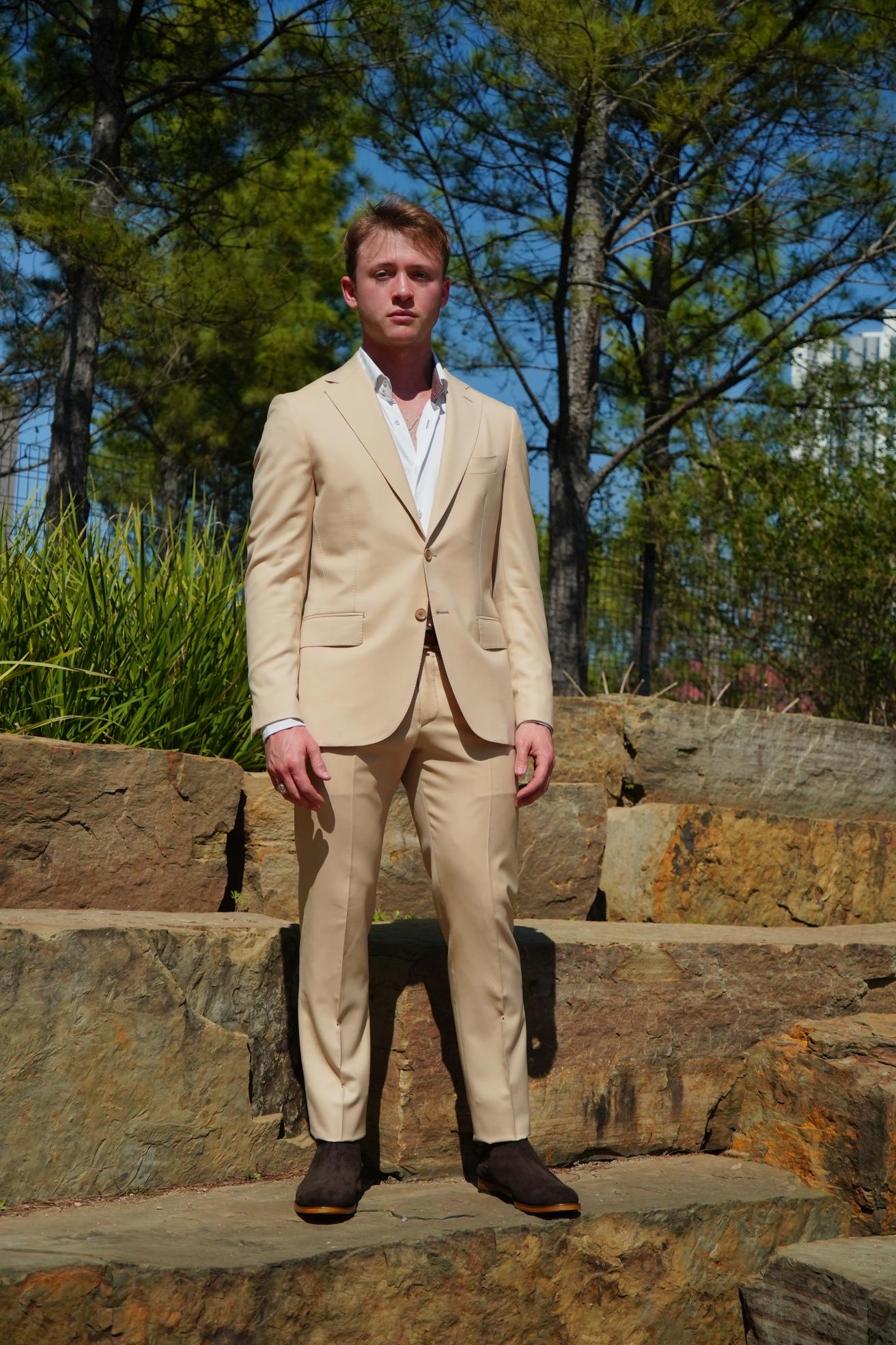 Beige Slim Fit Prom Suit for Men