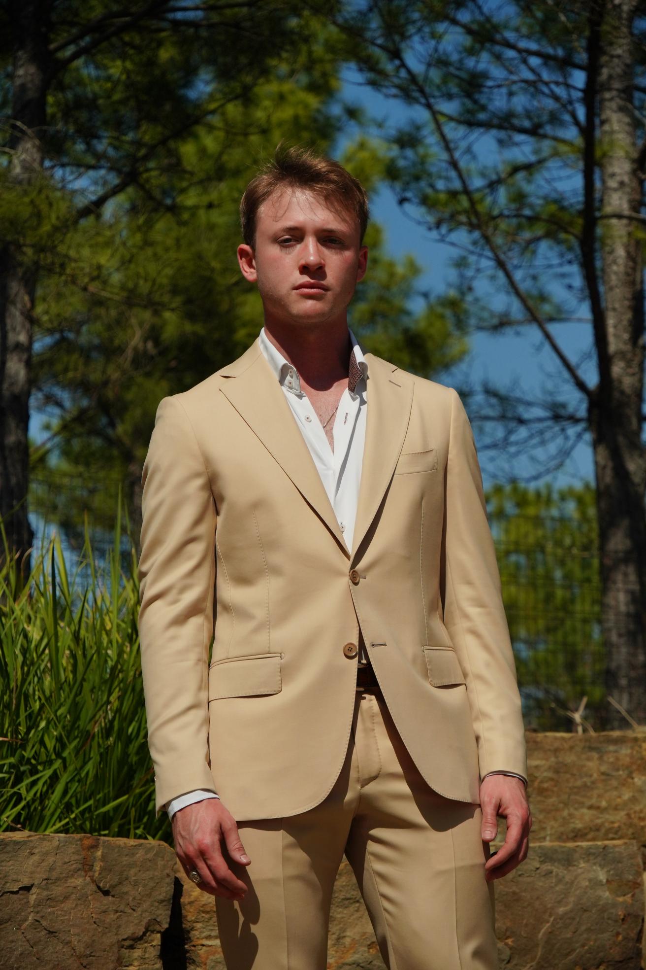 Beige Slim Fit Prom Suit for Men