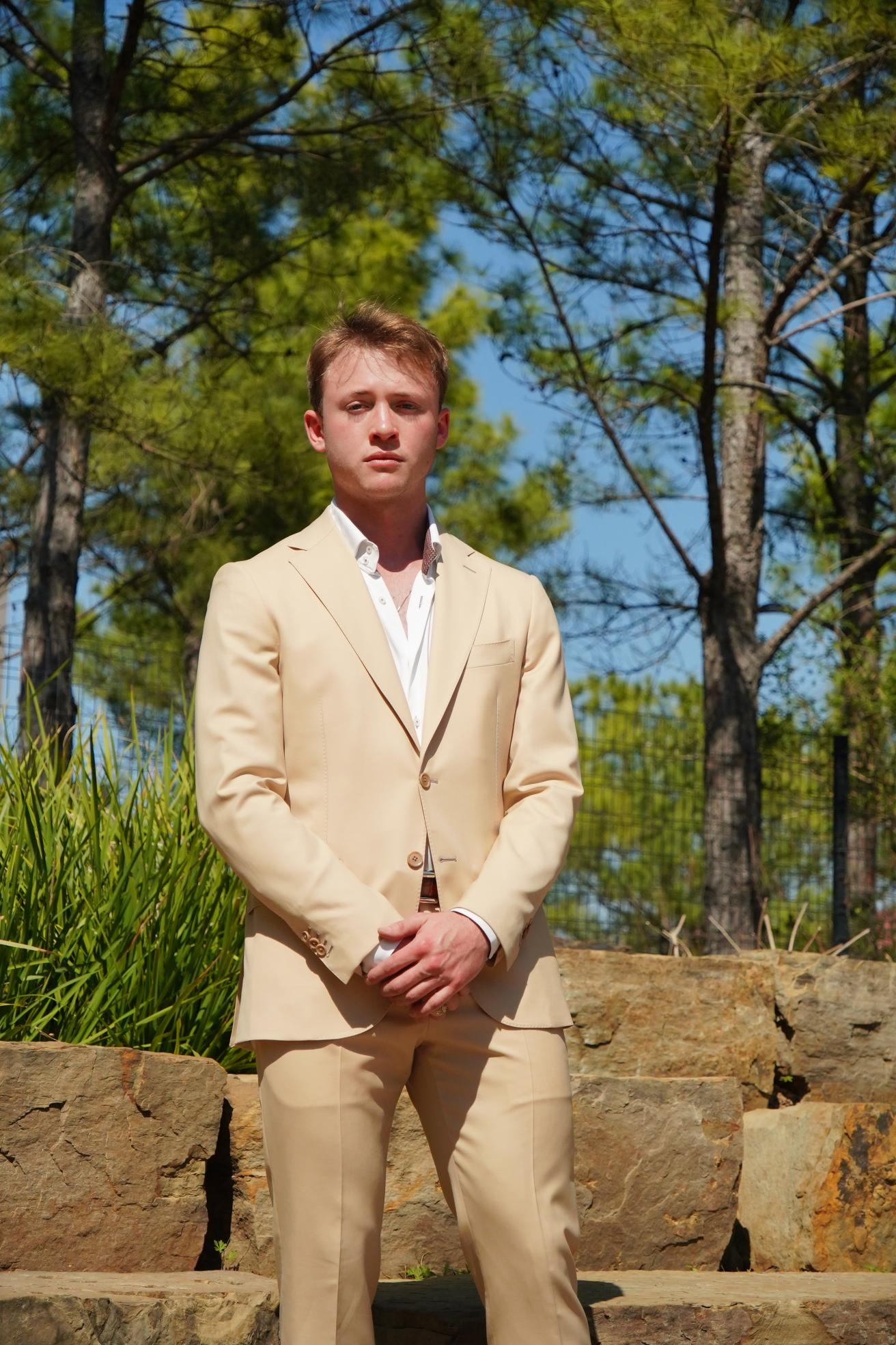 Beige Slim Fit Prom Suit for Men