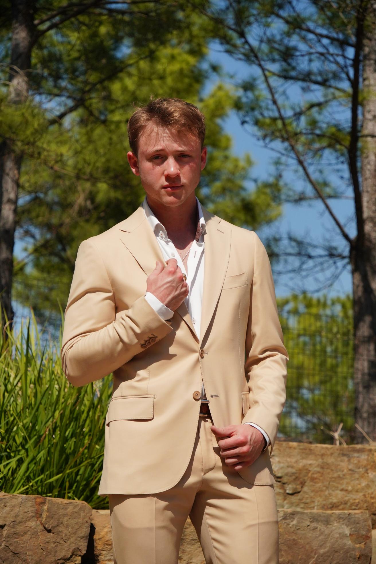 Beige Slim Fit Prom Suit for Men