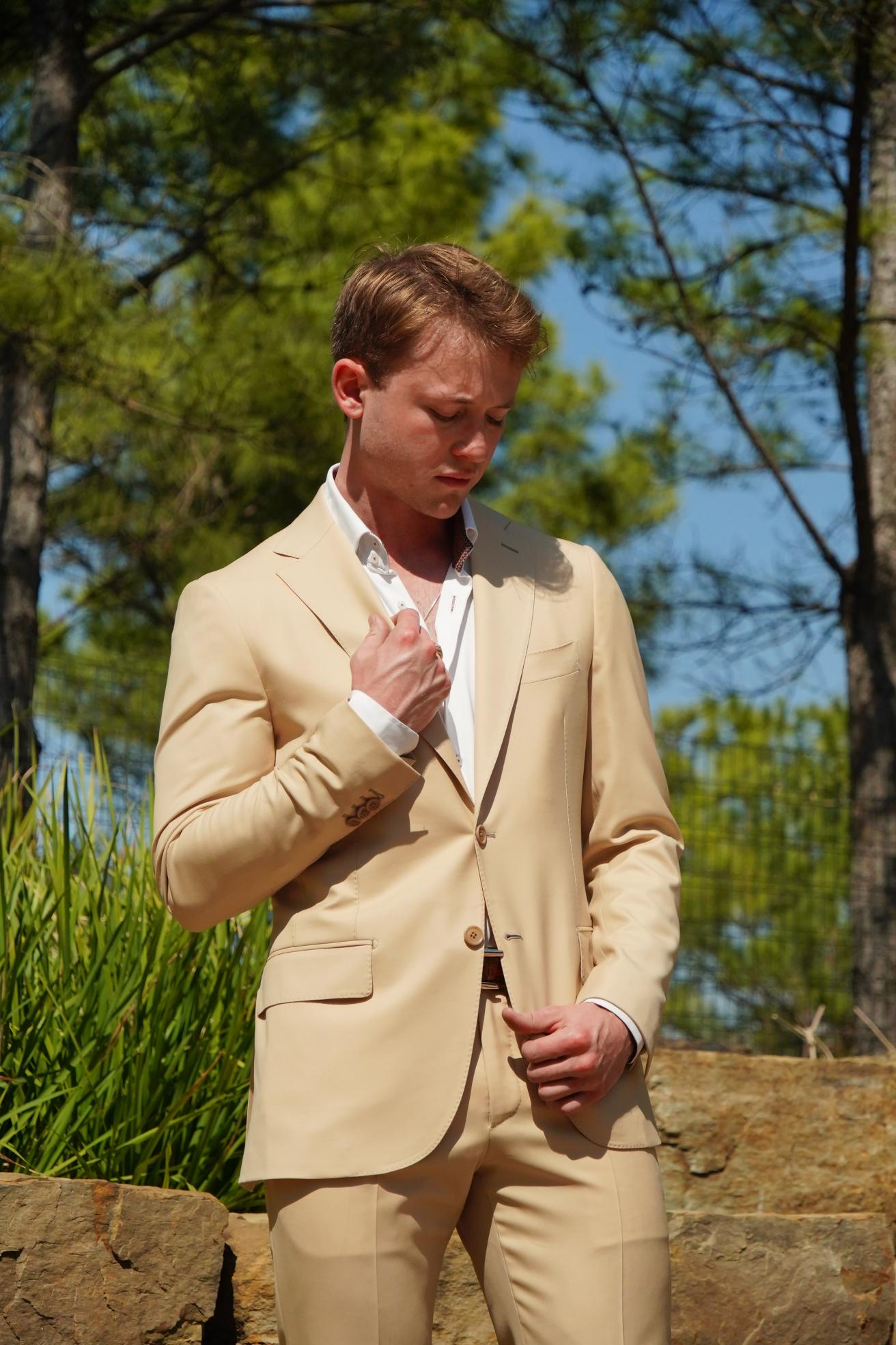 Beige Slim Fit Prom Suit for Men