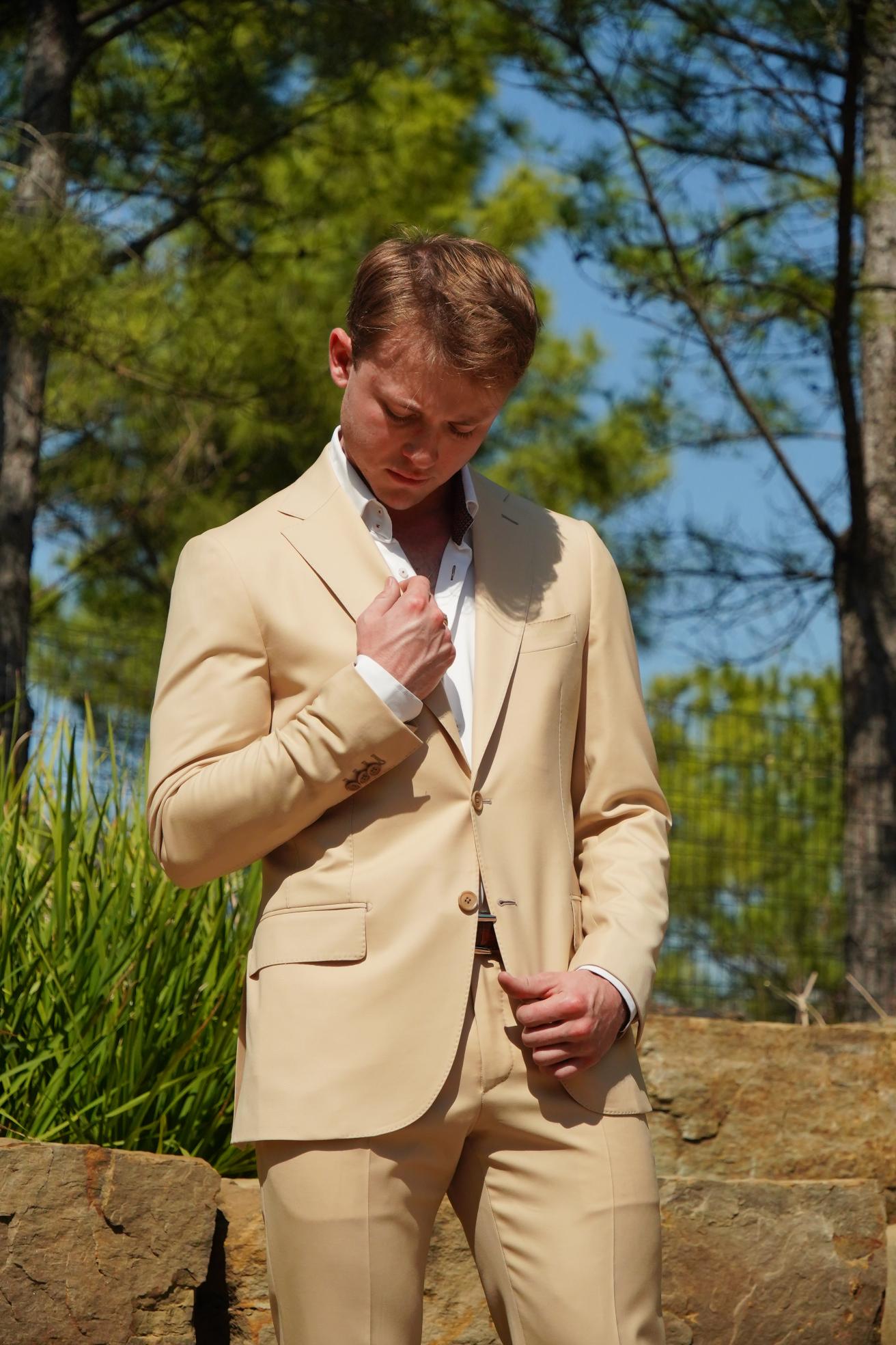 Beige Slim Fit Prom Suit for Men