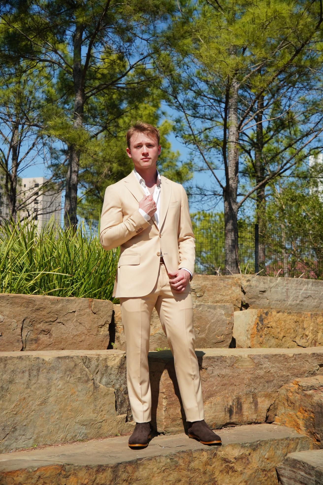 Beige Slim Fit Prom Suit for Men