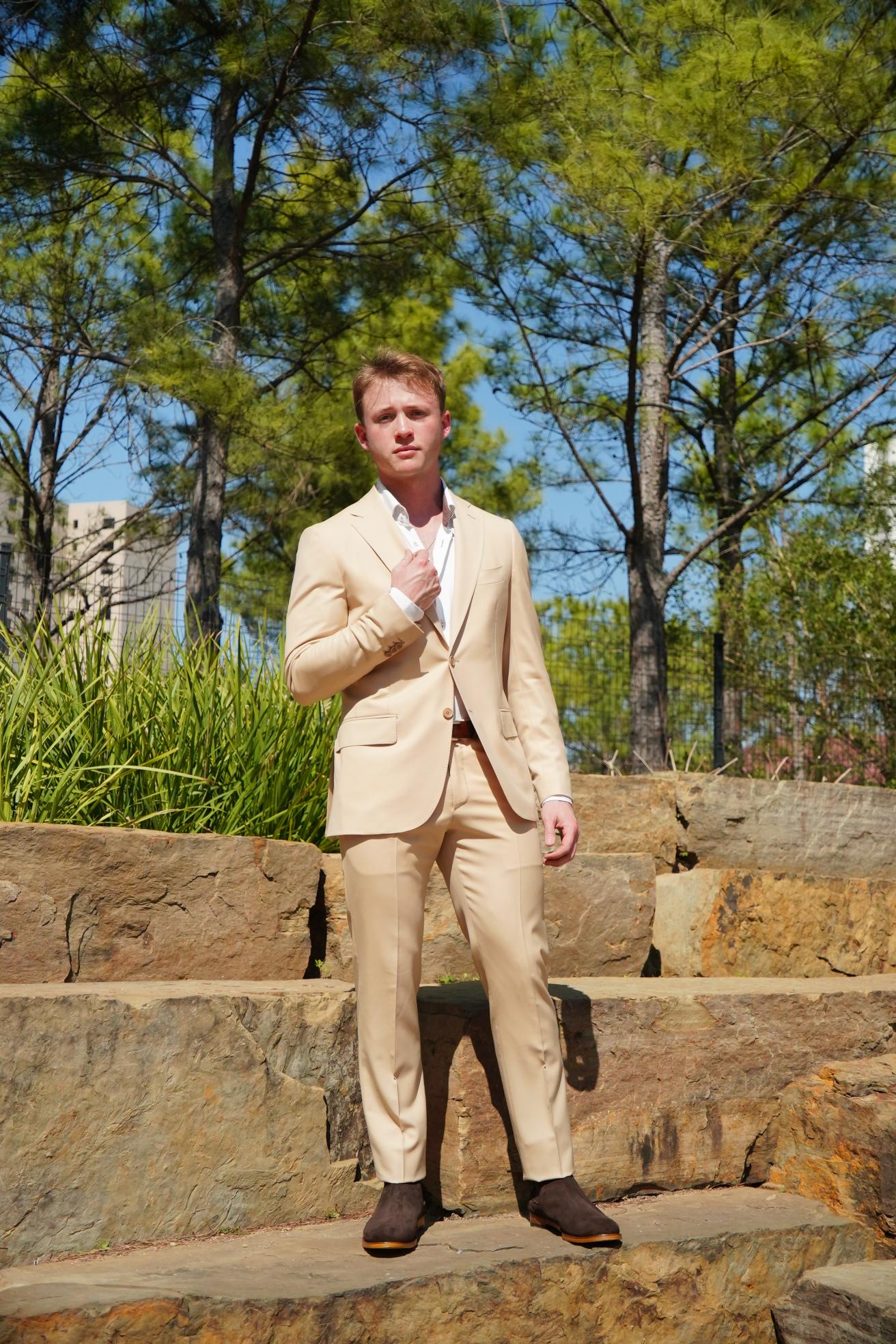 Beige Slim Fit Prom Suit for Men