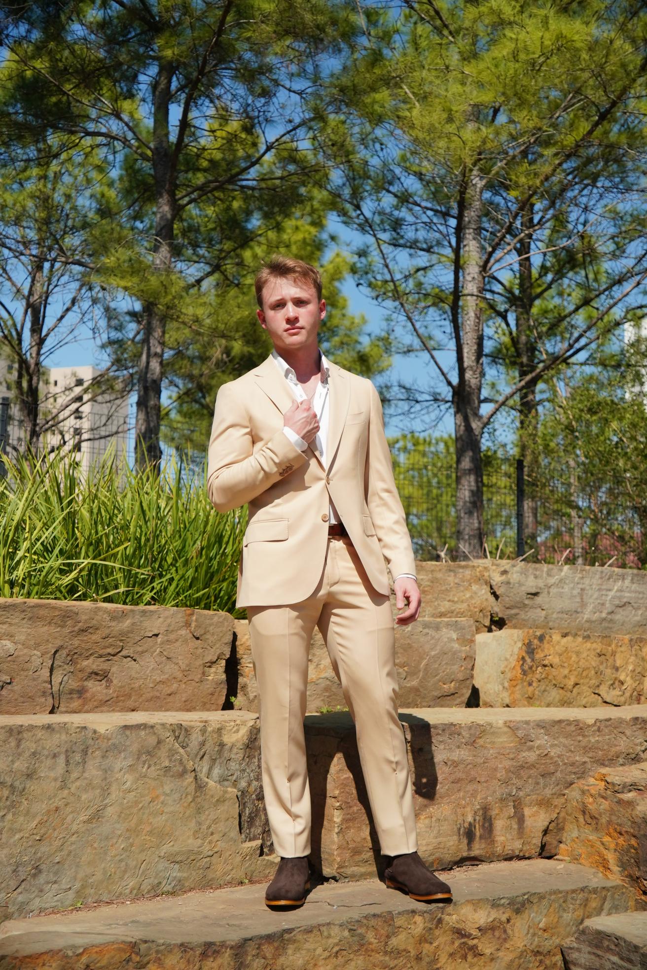 Beige Slim Fit Prom Suit for Men