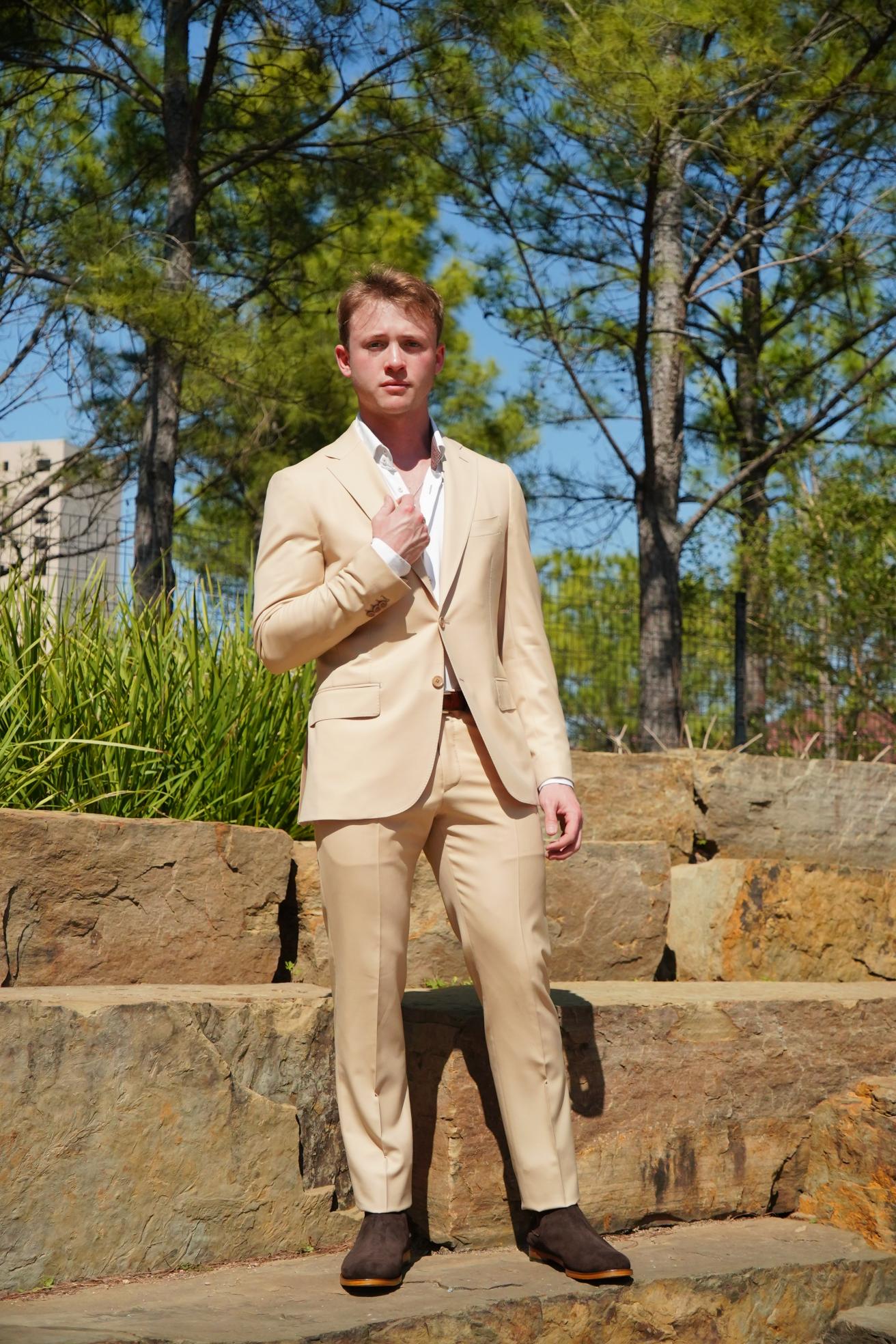 Beige Slim Fit Prom Suit for Men