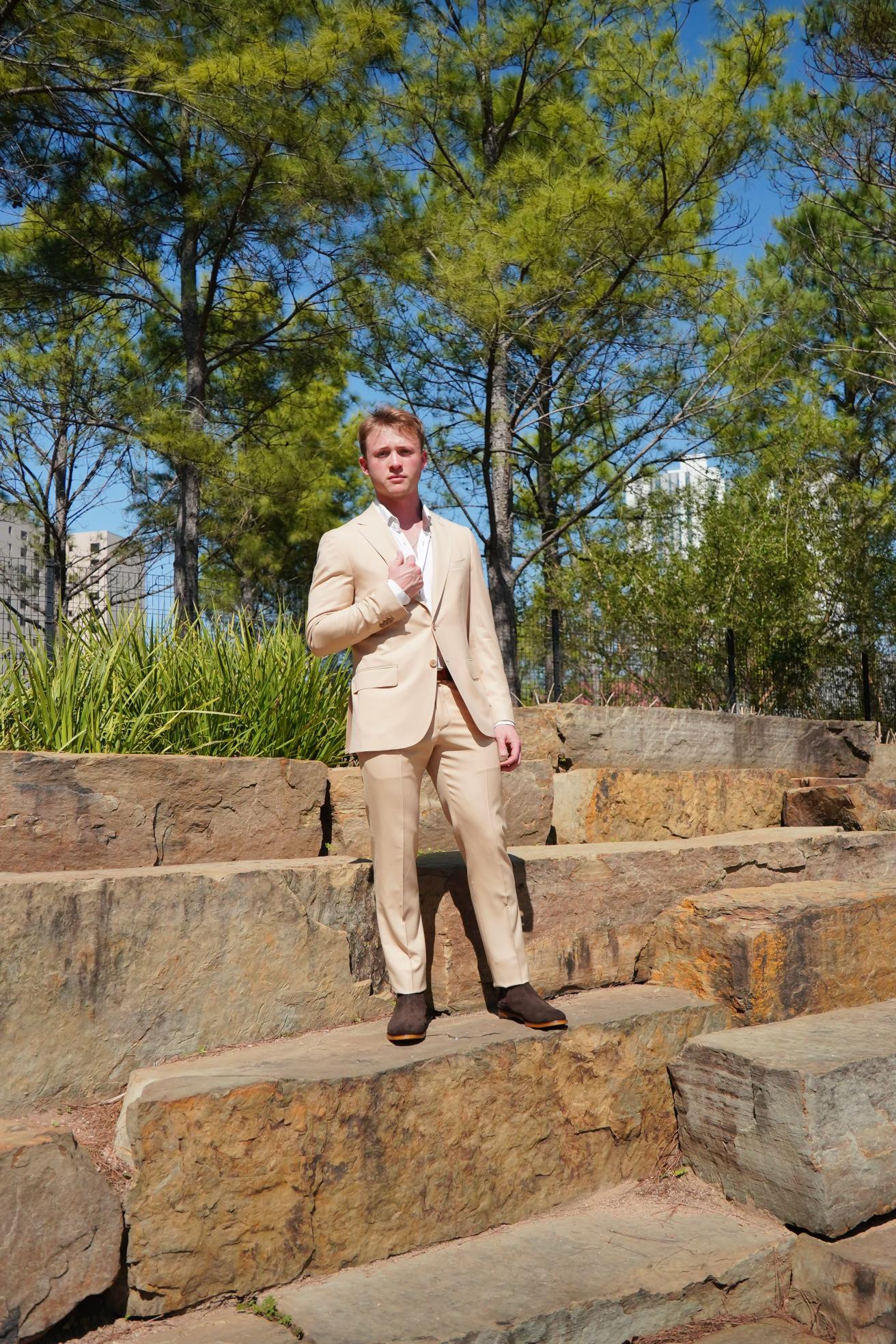 Beige Slim Fit Prom Suit for Men