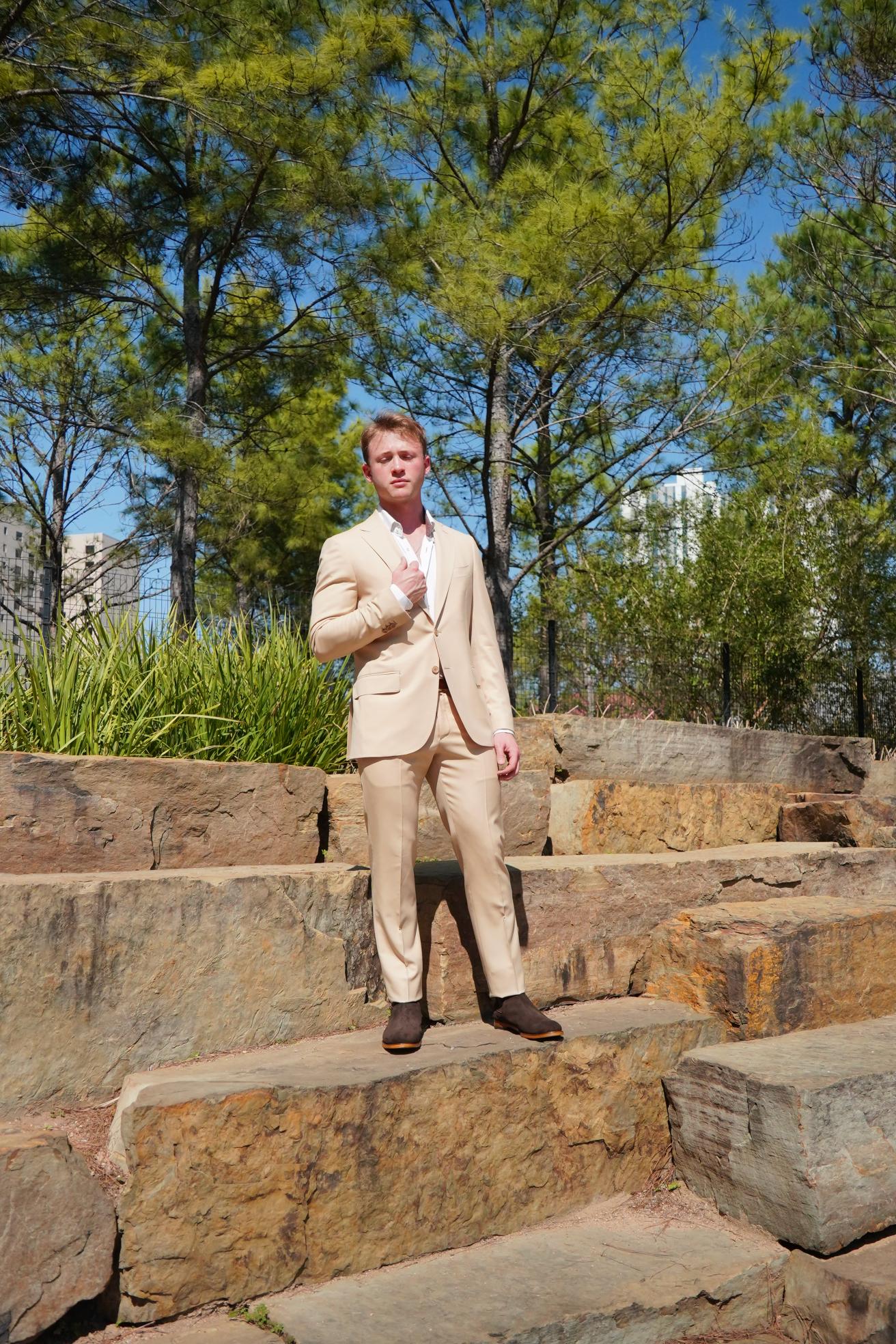 Beige Slim Fit Prom Suit for Men