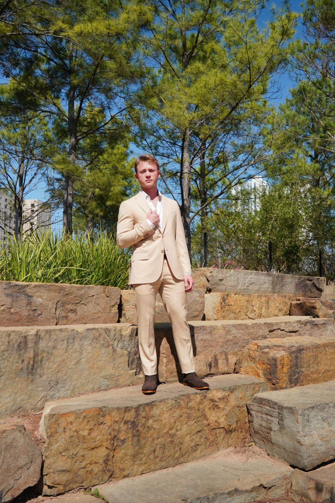 Beige Slim Fit Prom Suit for Men