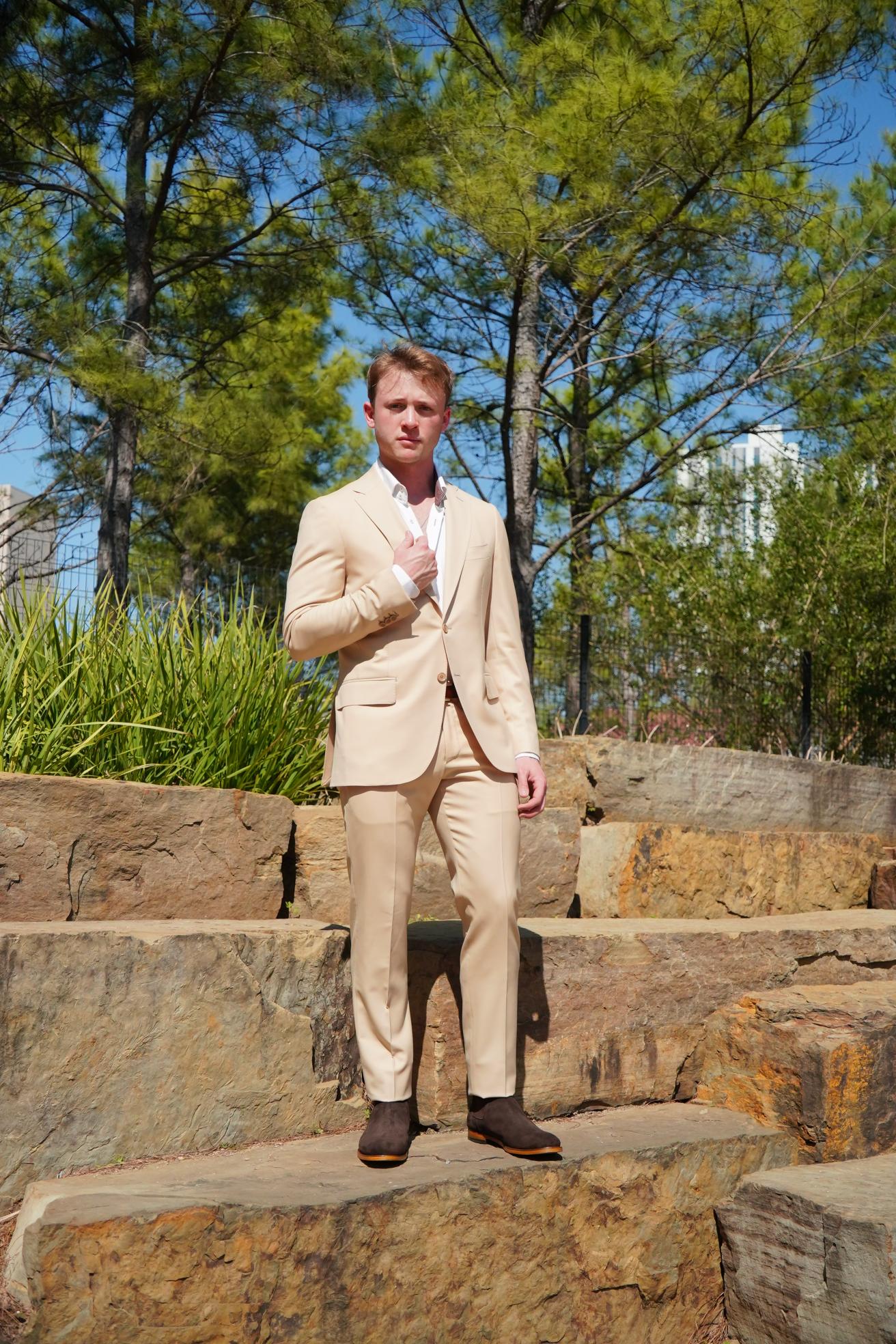 Beige Slim Fit Prom Suit for Men