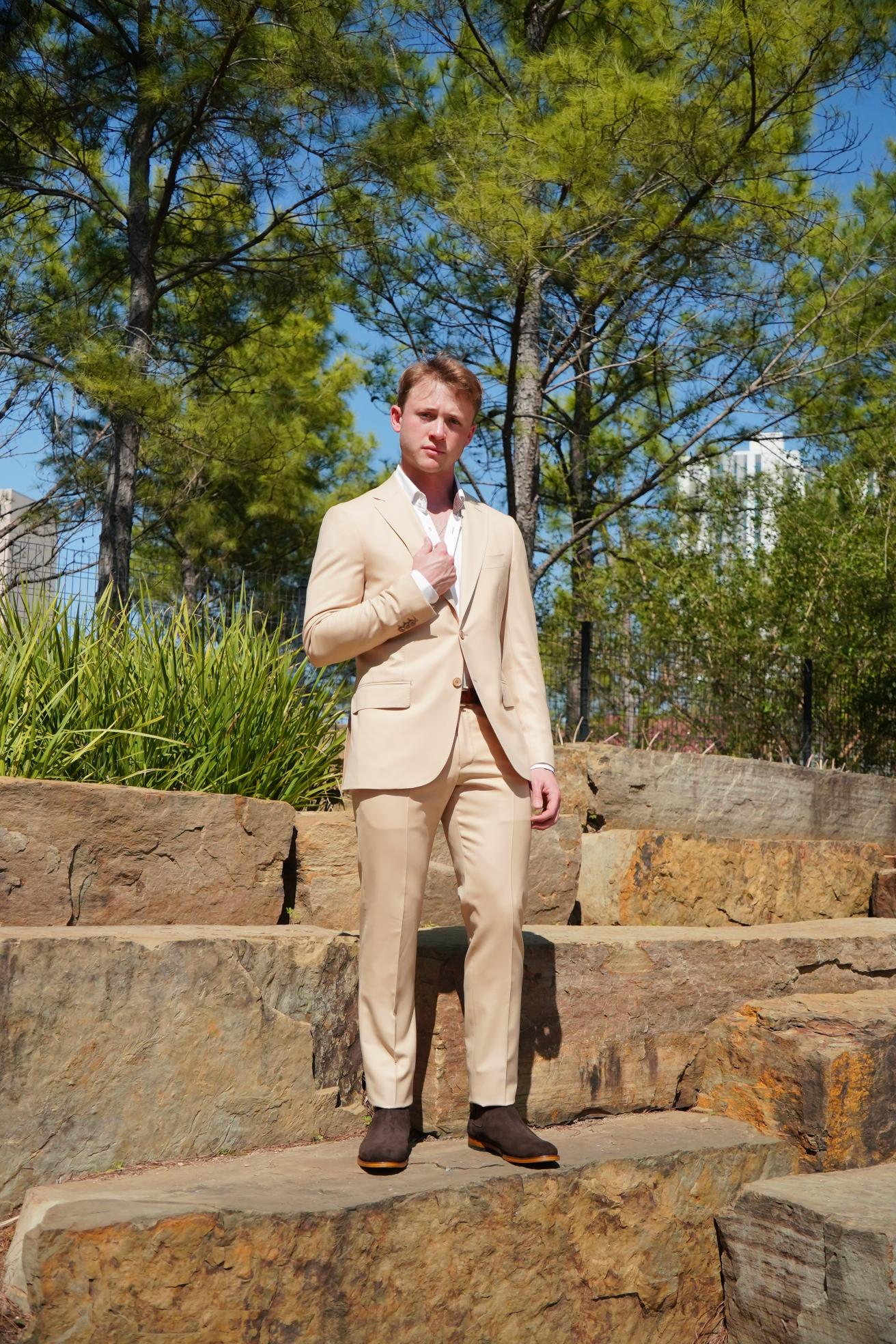 Beige Slim Fit Prom Suit for Men