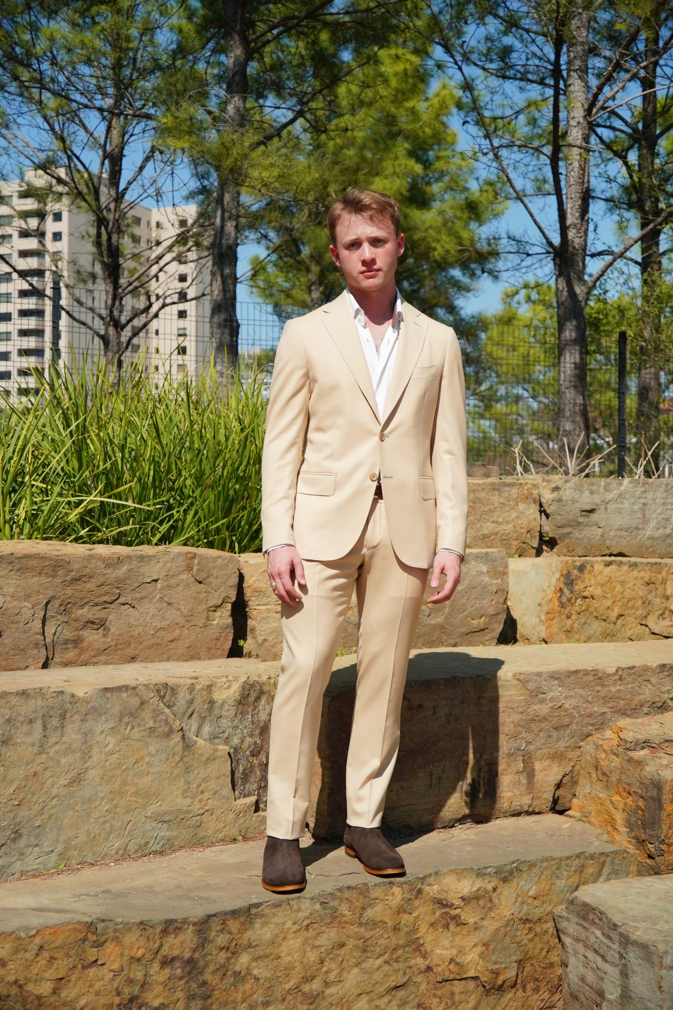 Beige Slim Fit Prom Suit for Men