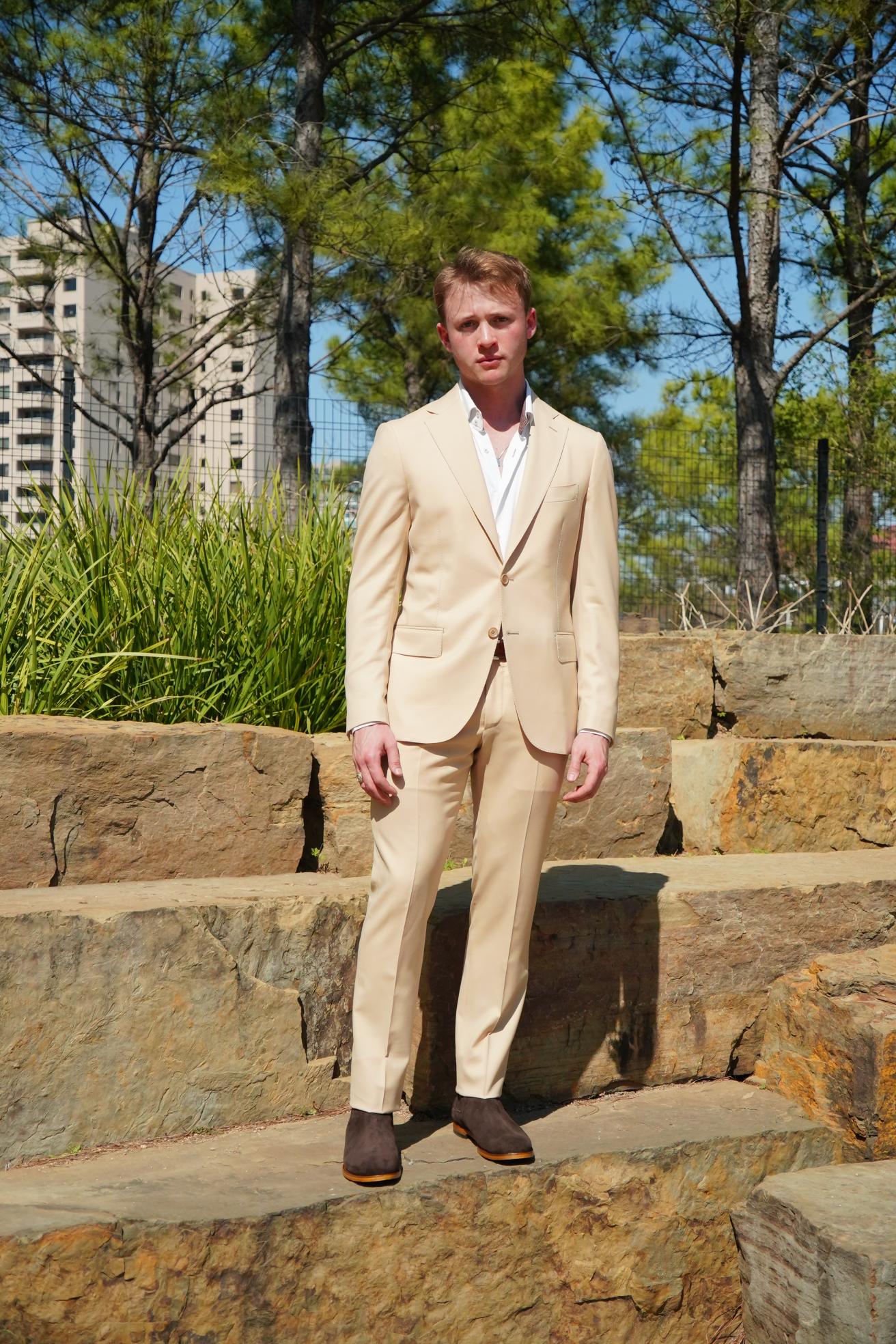 Beige Slim Fit Prom Suit for Men
