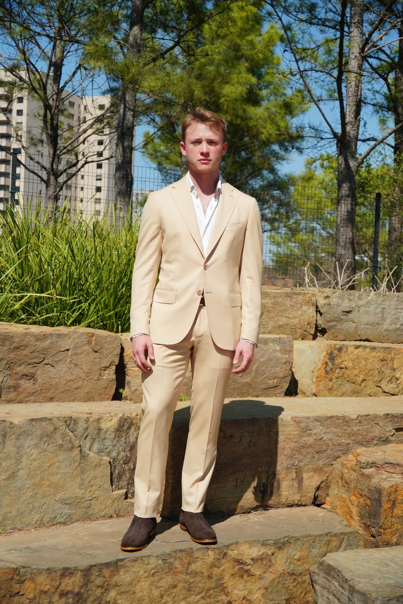 Beige Slim Fit Prom Suit for Men