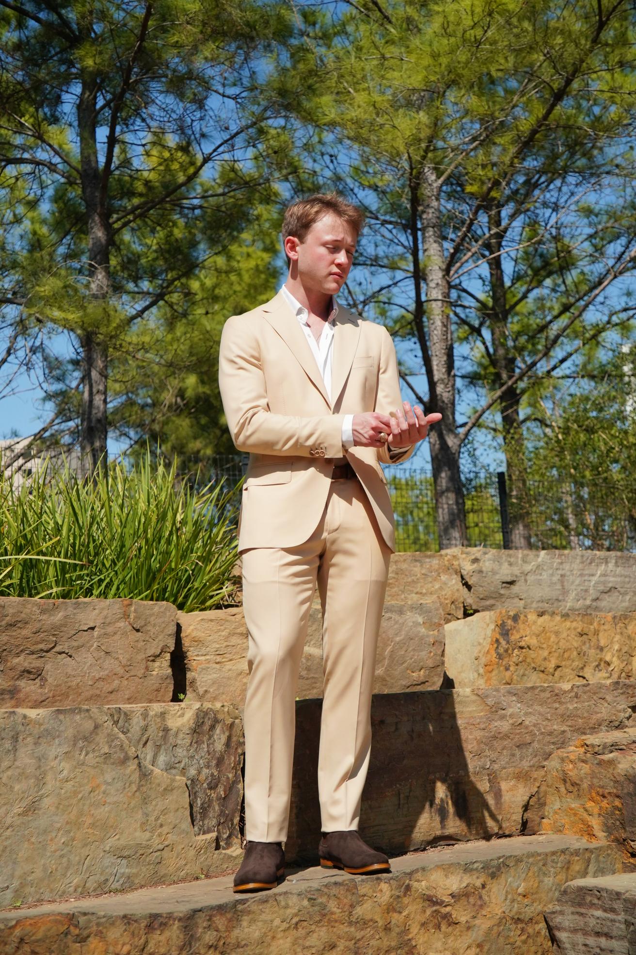 Beige Slim Fit Prom Suit for Men