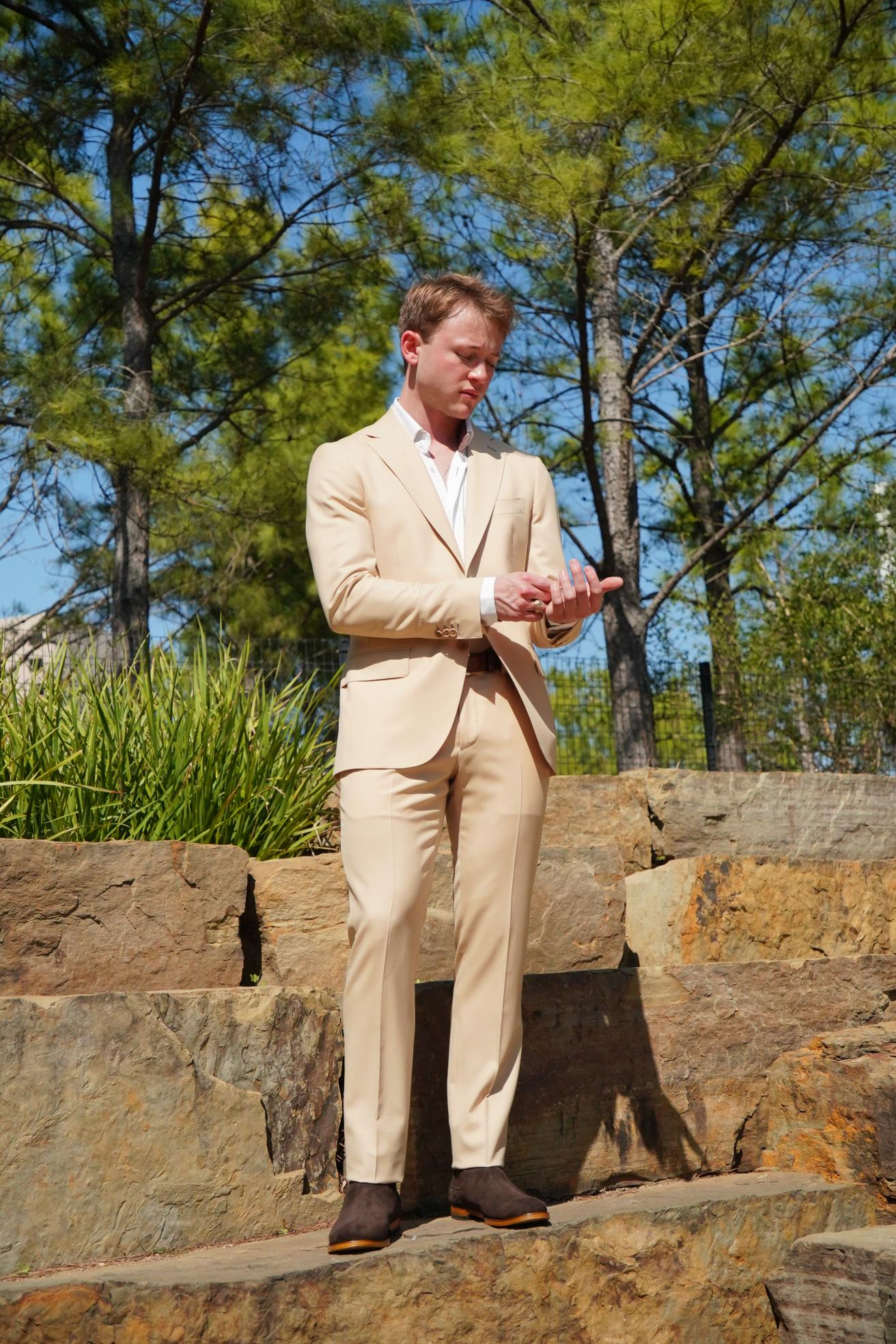 Beige Slim Fit Prom Suit for Men