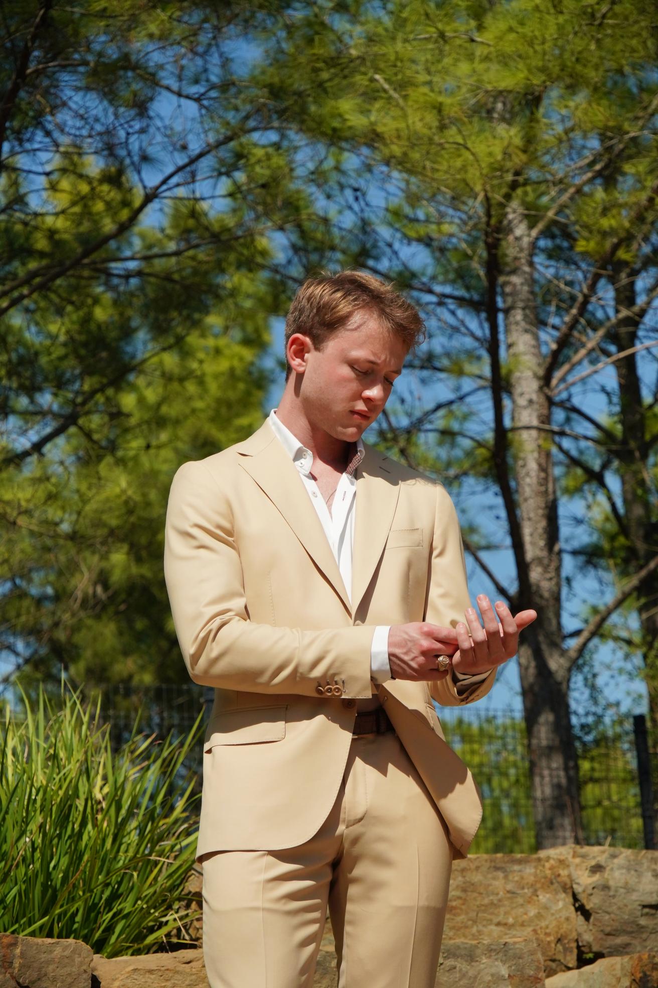 Beige Slim Fit Prom Suit for Men
