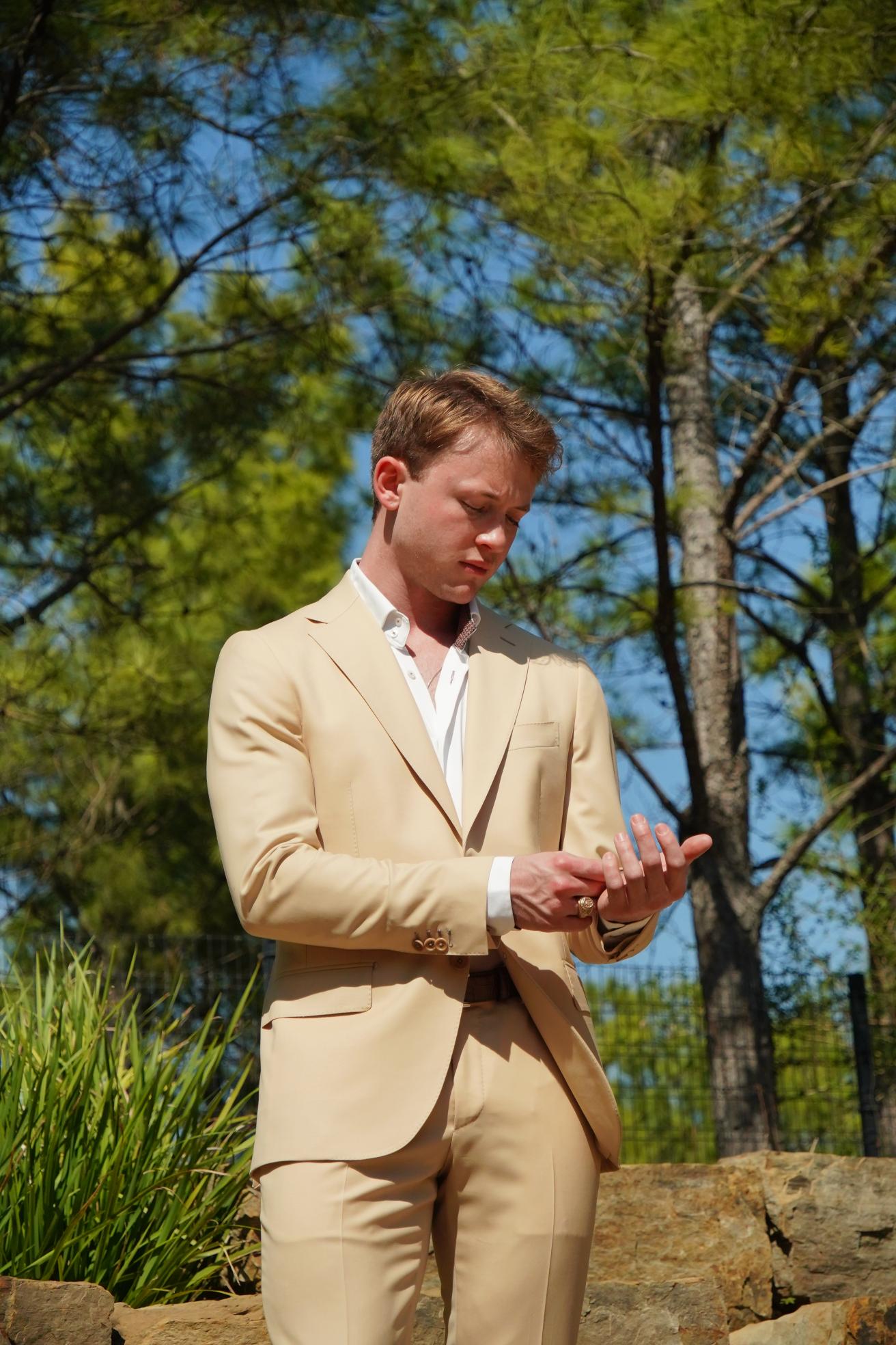 Beige Slim Fit Prom Suit for Men
