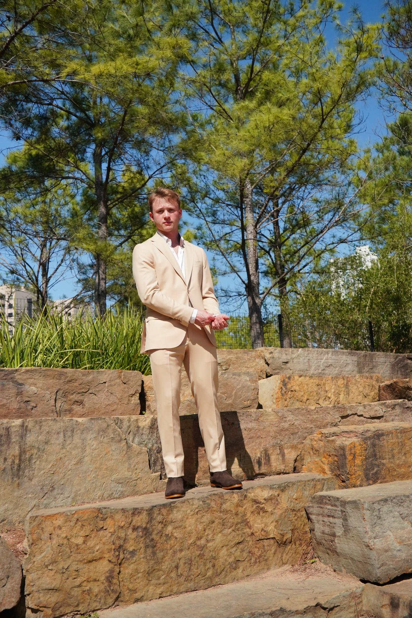 Beige Slim Fit Prom Suit for Men