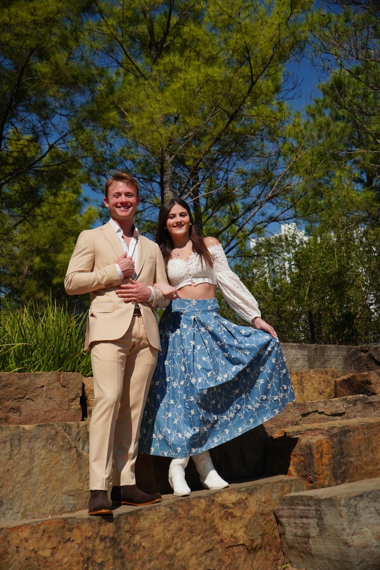 Blue Floral Embroidered Cultural Midi Dress Set