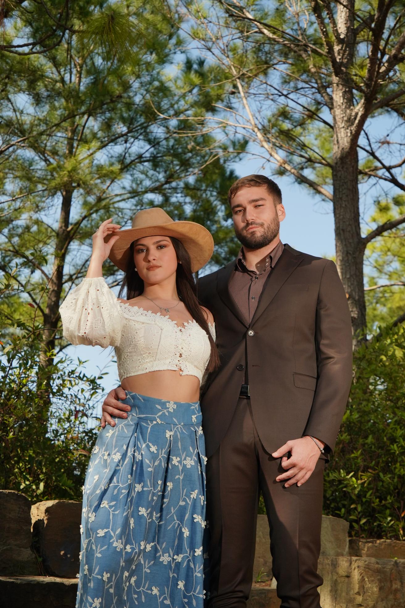 Boho Blue Floral Cultural Midi Skirt Set
