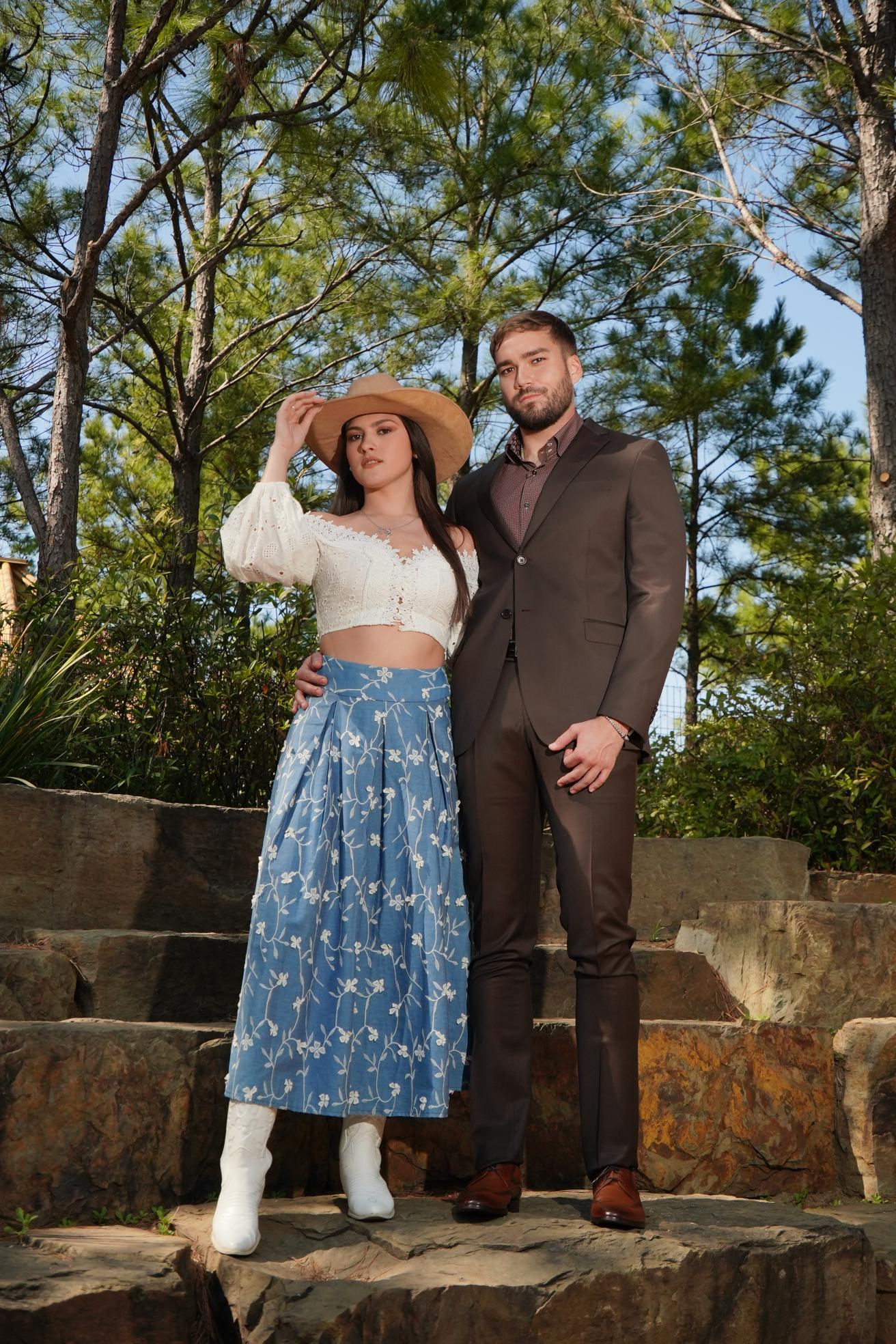 Boho Blue Floral Cultural Midi Skirt Set