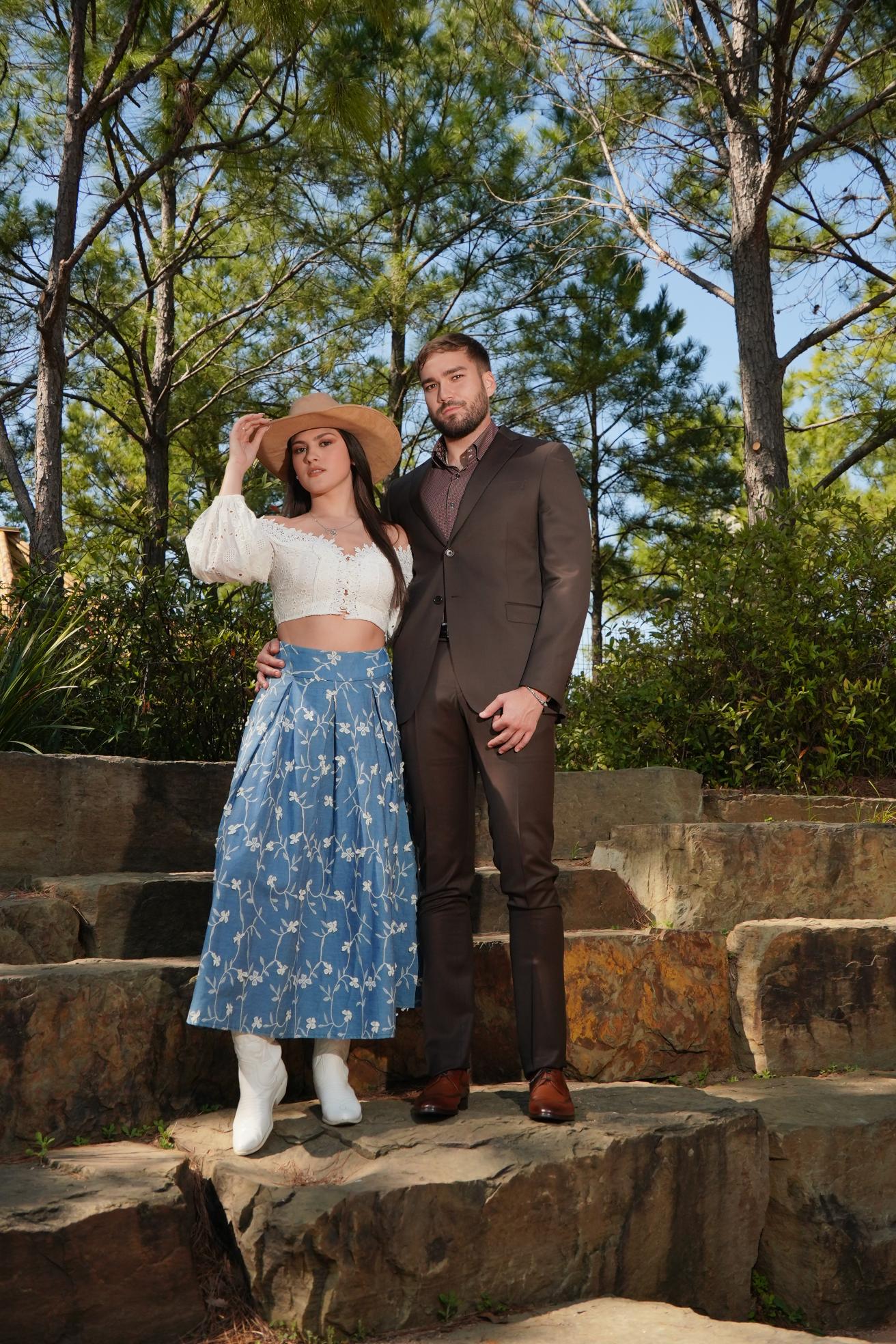 Boho Blue Floral Cultural Midi Skirt Set