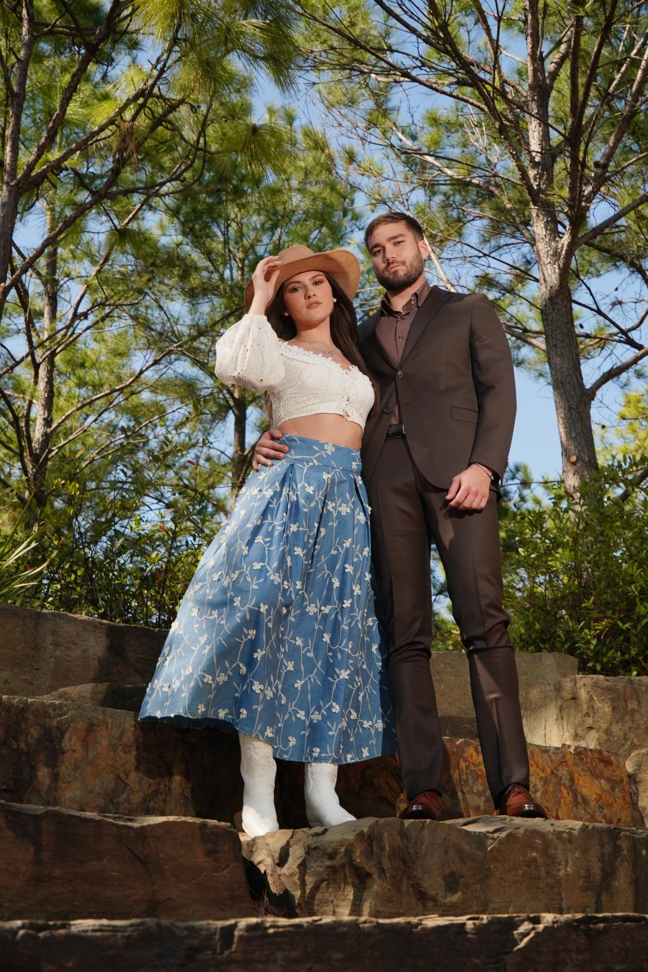 Boho Blue Floral Cultural Midi Skirt Set