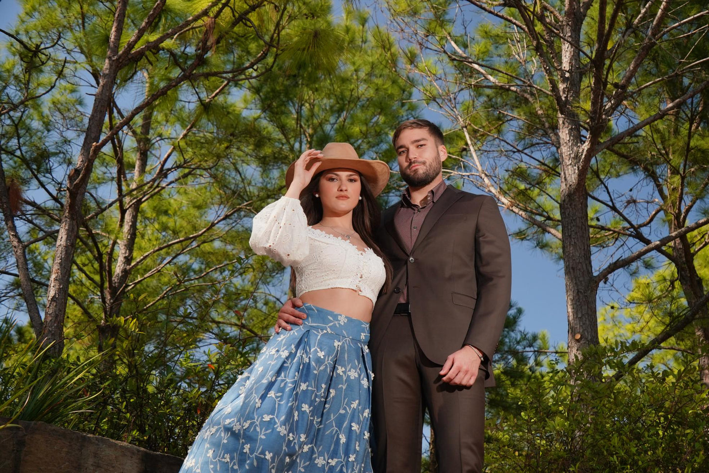 Boho Blue Floral Cultural Midi Skirt Set