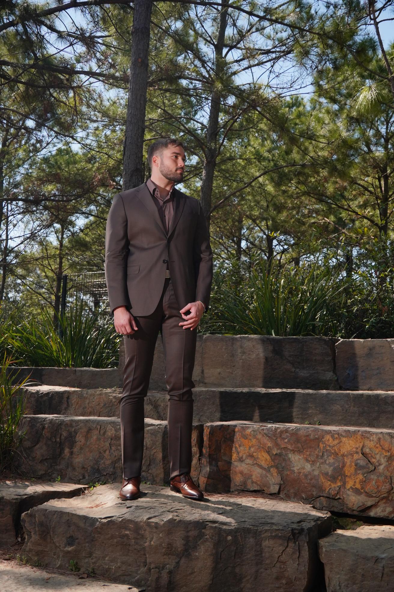 Chocolate Brown Slim Fit Business Suit for Men