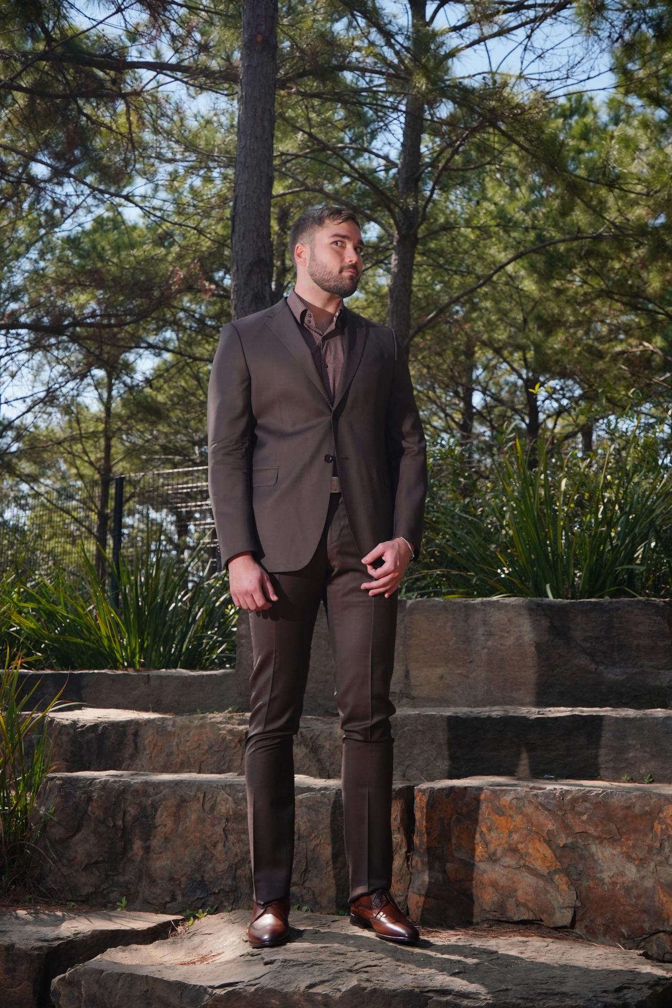 Chocolate Brown Slim Fit Business Suit for Men