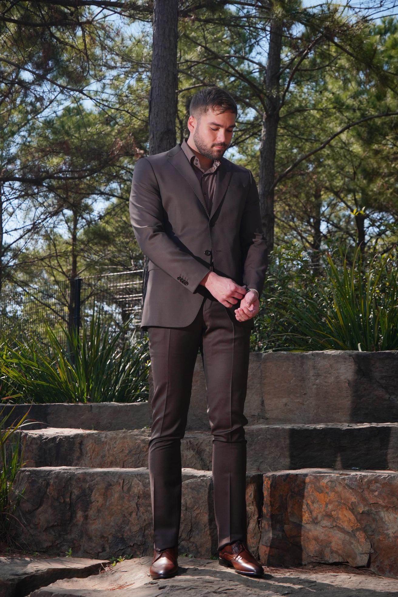 Chocolate Brown Slim Fit Business Suit for Men