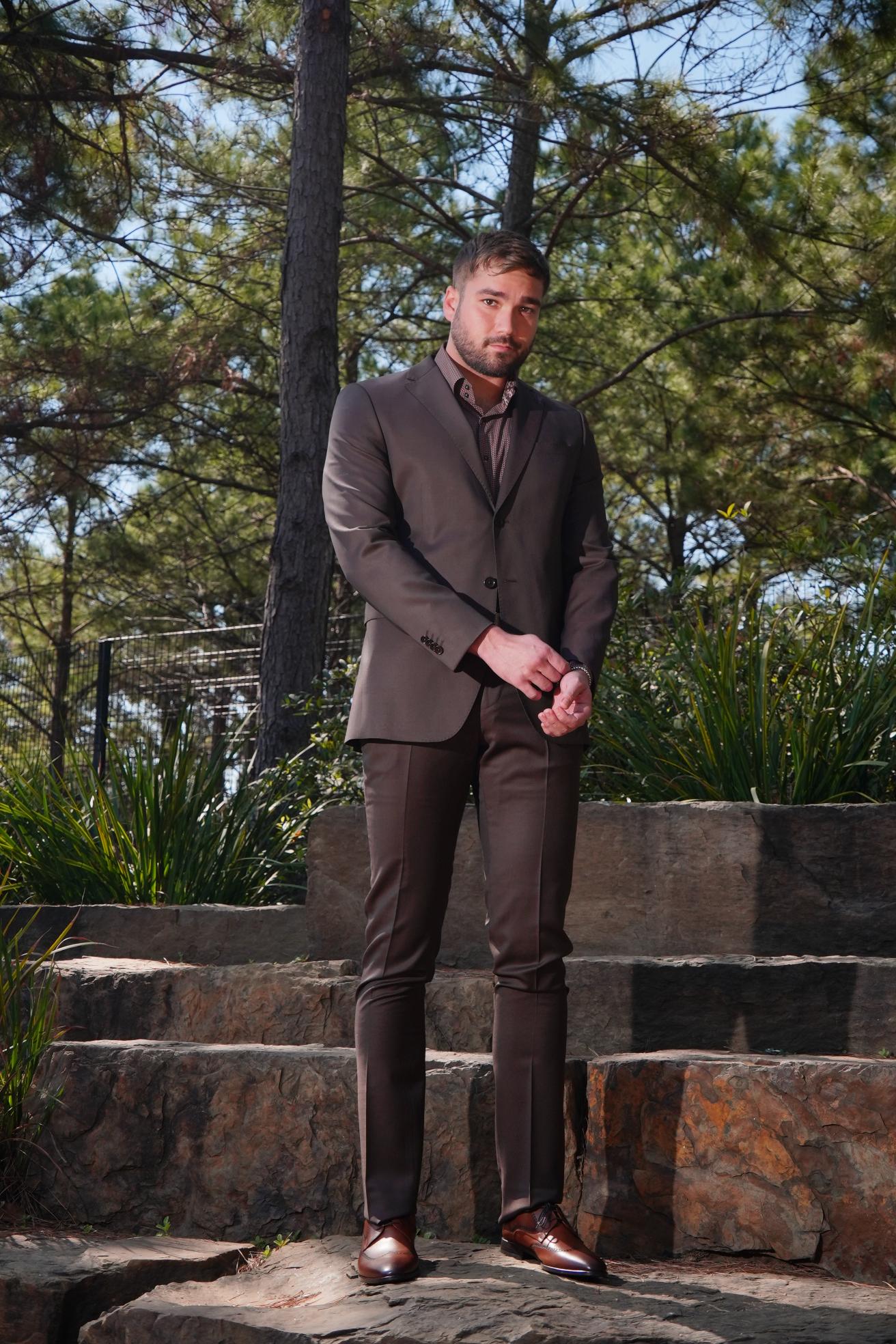 Chocolate Brown Slim Fit Business Suit for Men