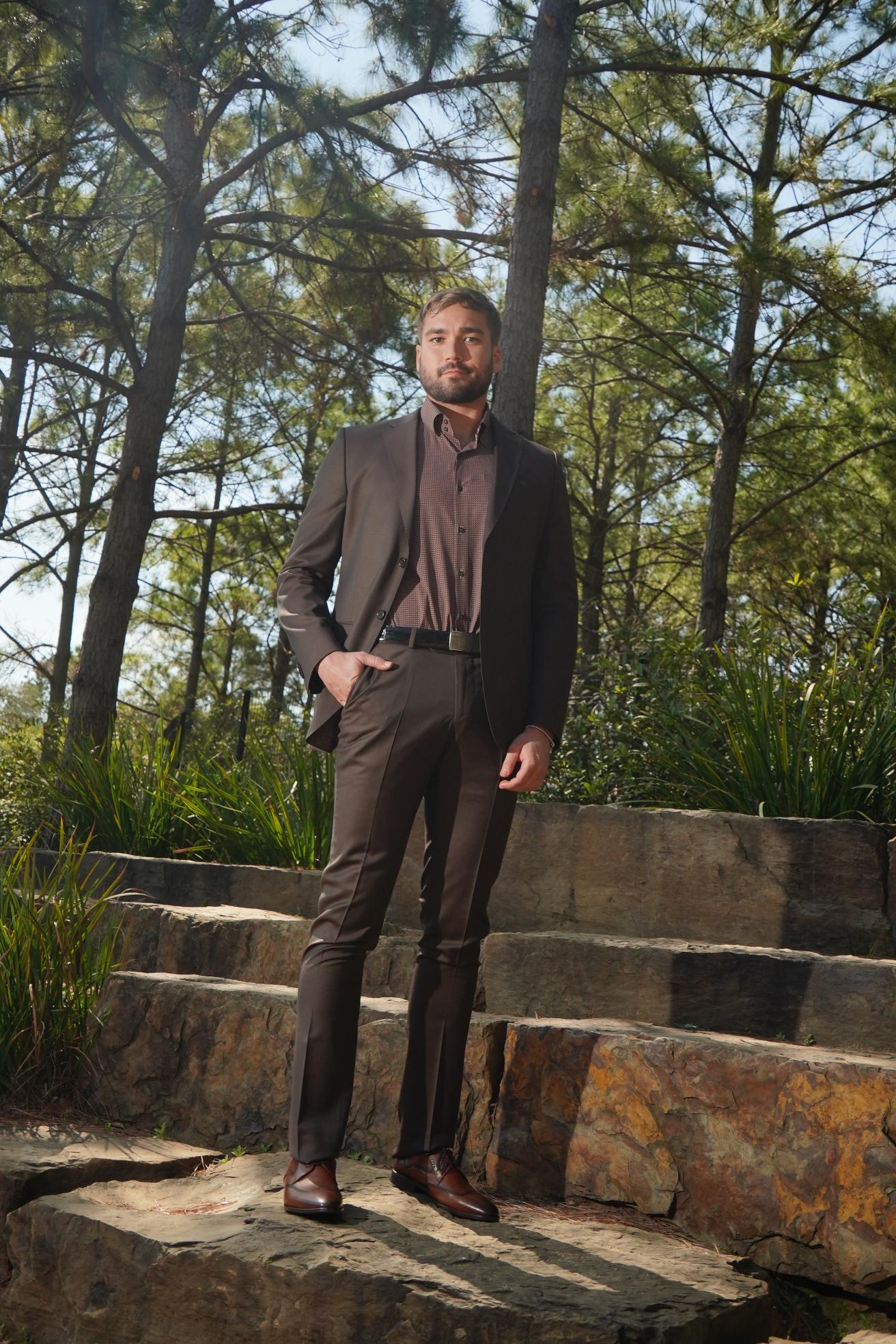 Chocolate Brown Slim Fit Business Suit for Men