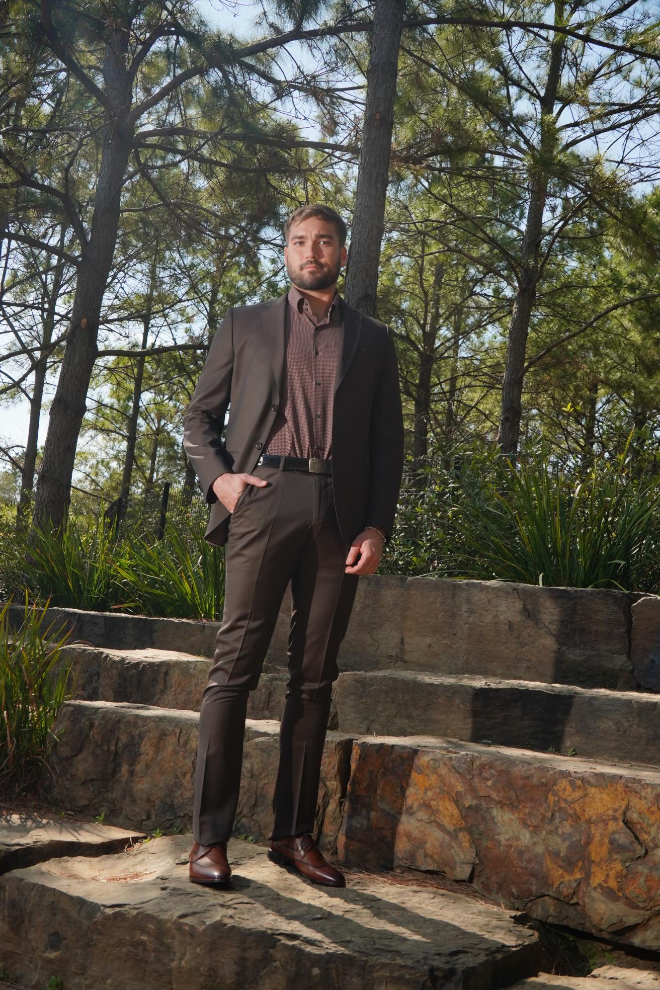 Chocolate Brown Slim Fit Business Suit for Men
