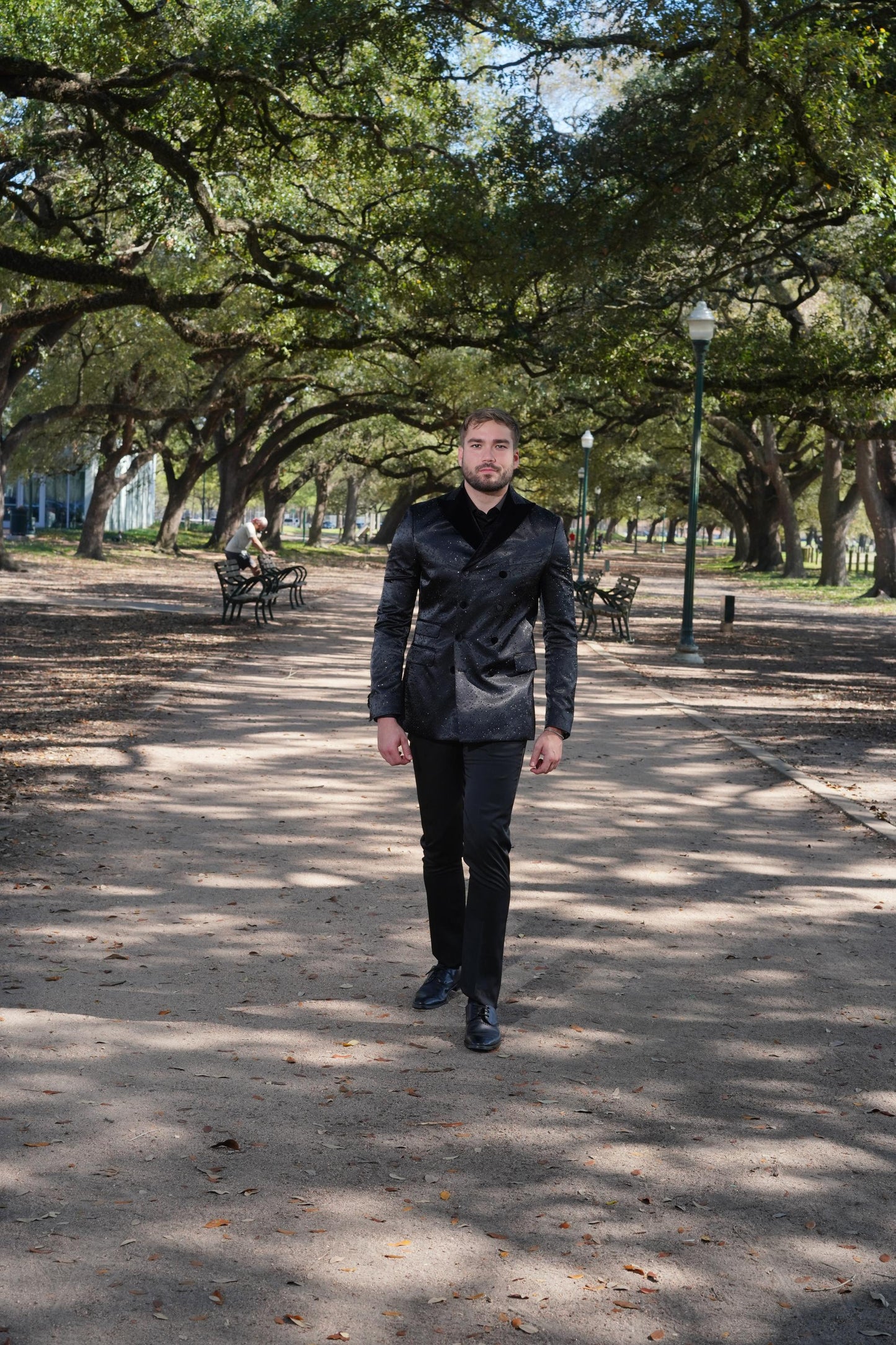 Luxurious black textured tuxedo styling