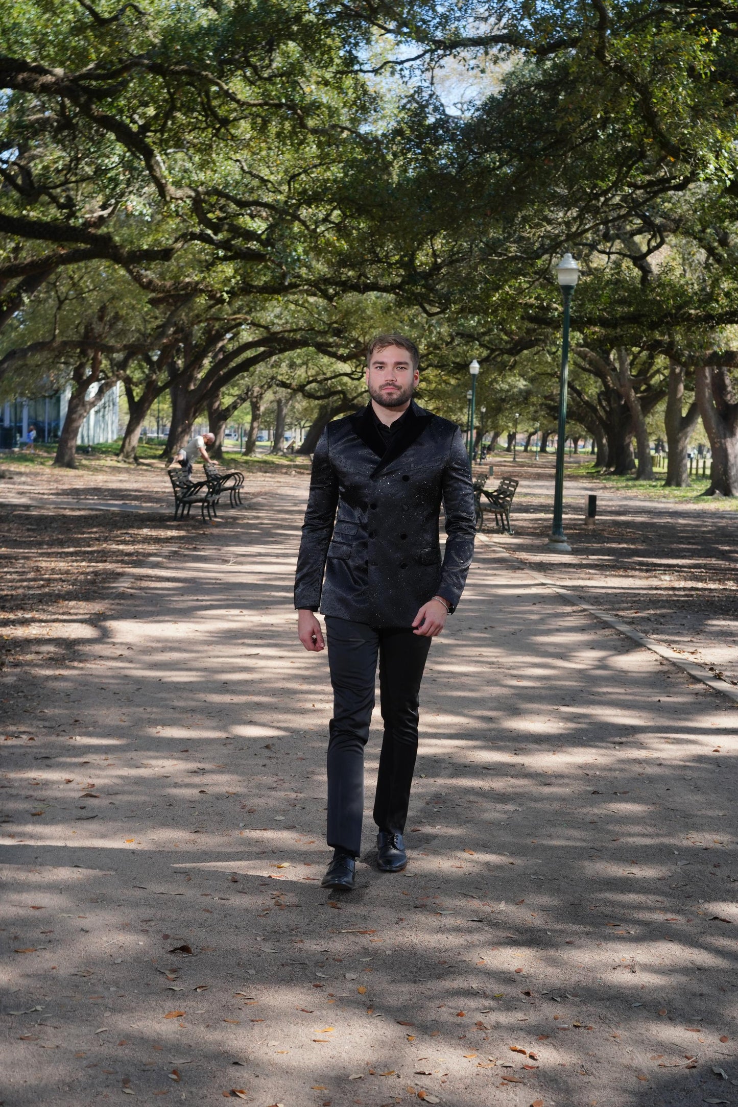 Luxurious black textured tuxedo styling