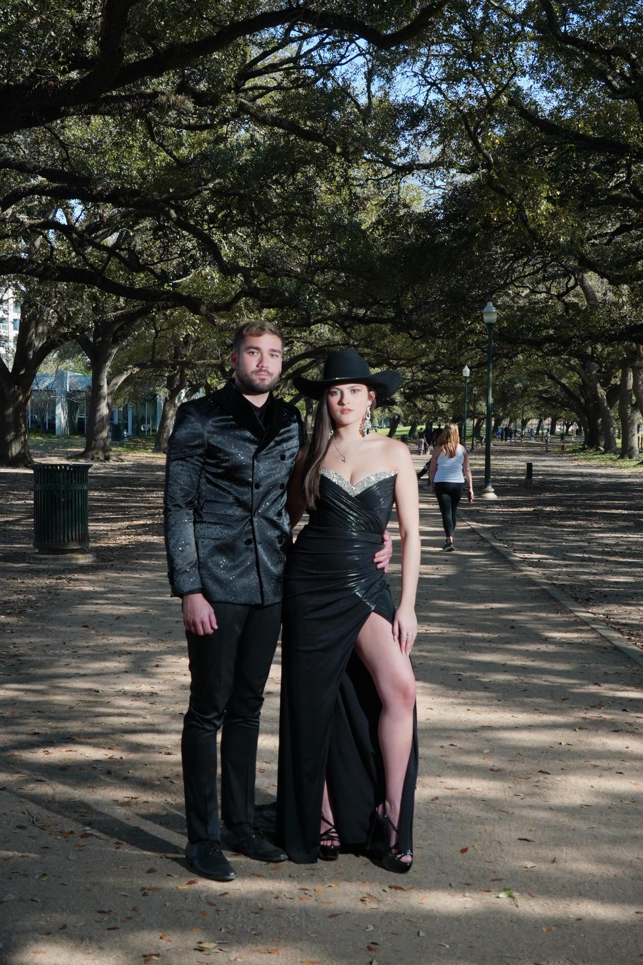 Dramatic black glam evening styling