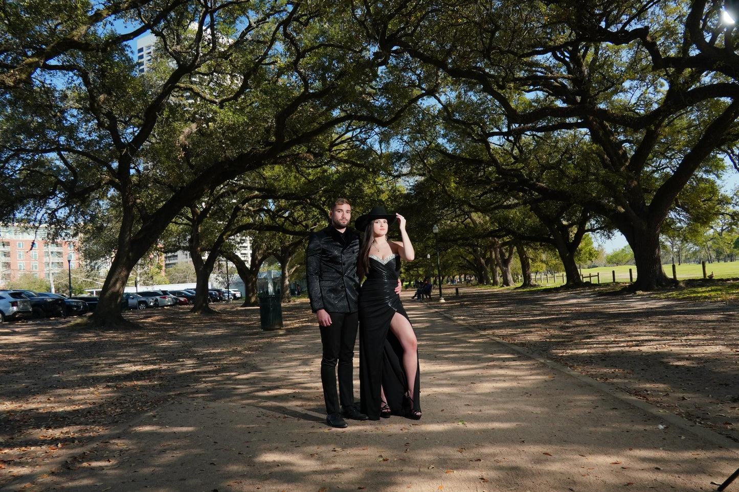 Dramatic black glam evening styling