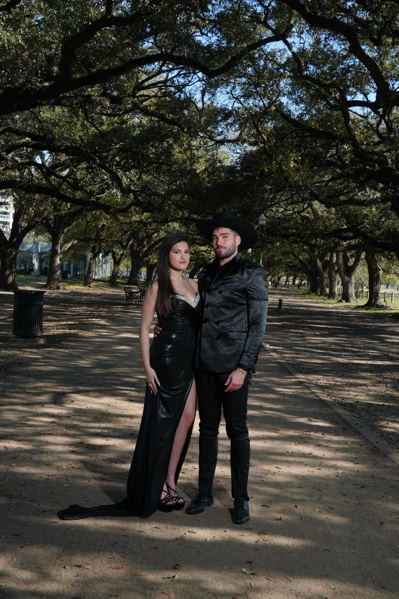 Dramatic black glam evening styling