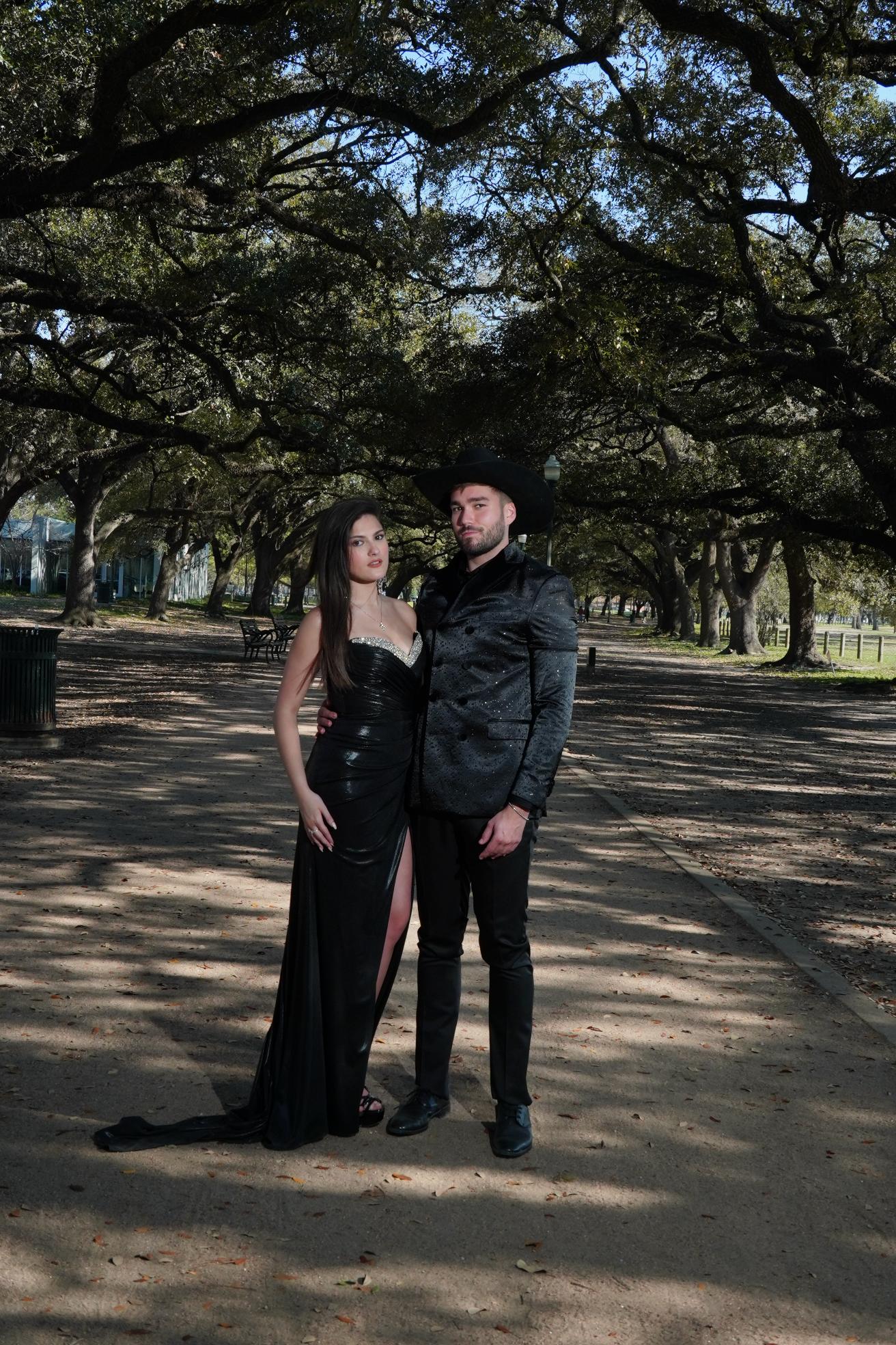 Dramatic black glam evening styling