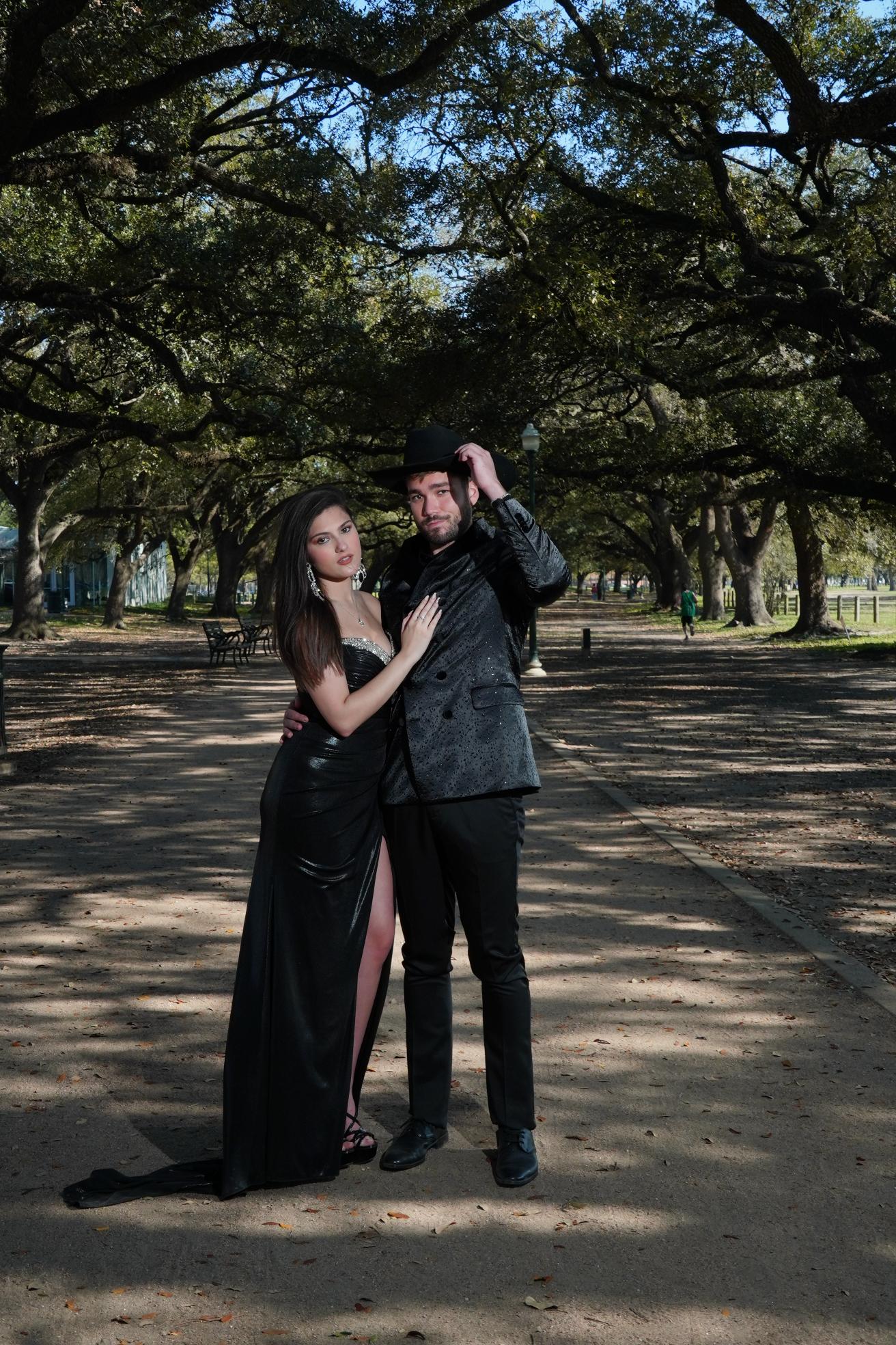 Dramatic black glam evening styling