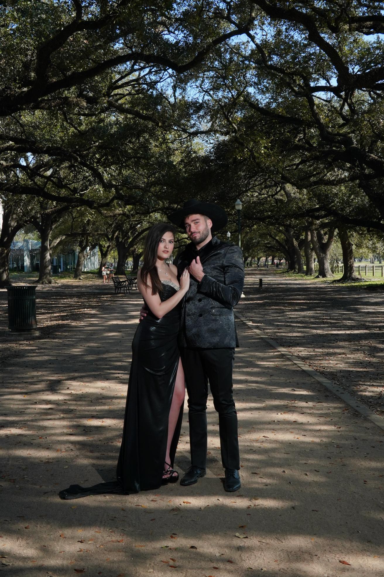 Dramatic black glam evening styling