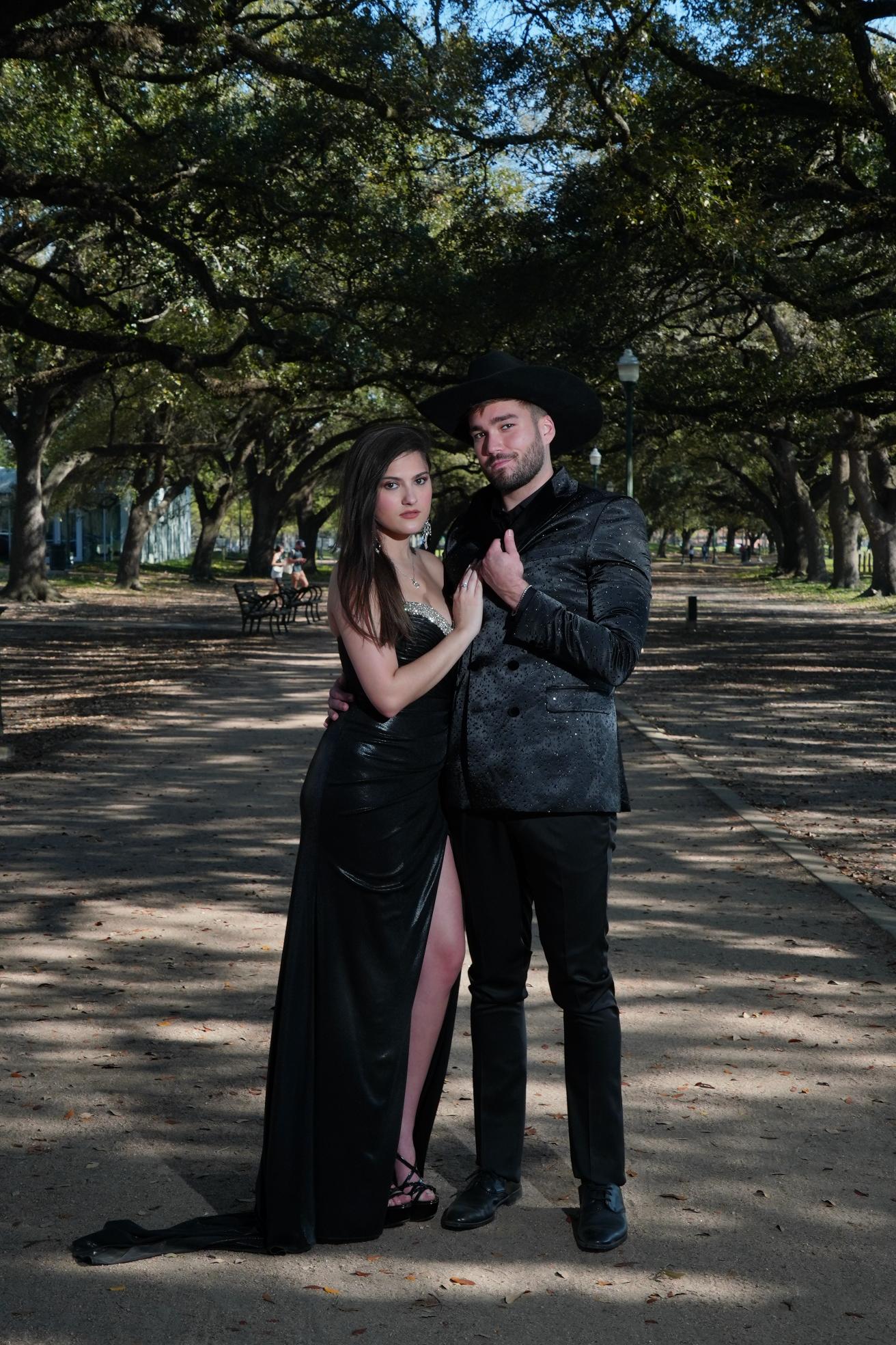 Dramatic black glam evening styling