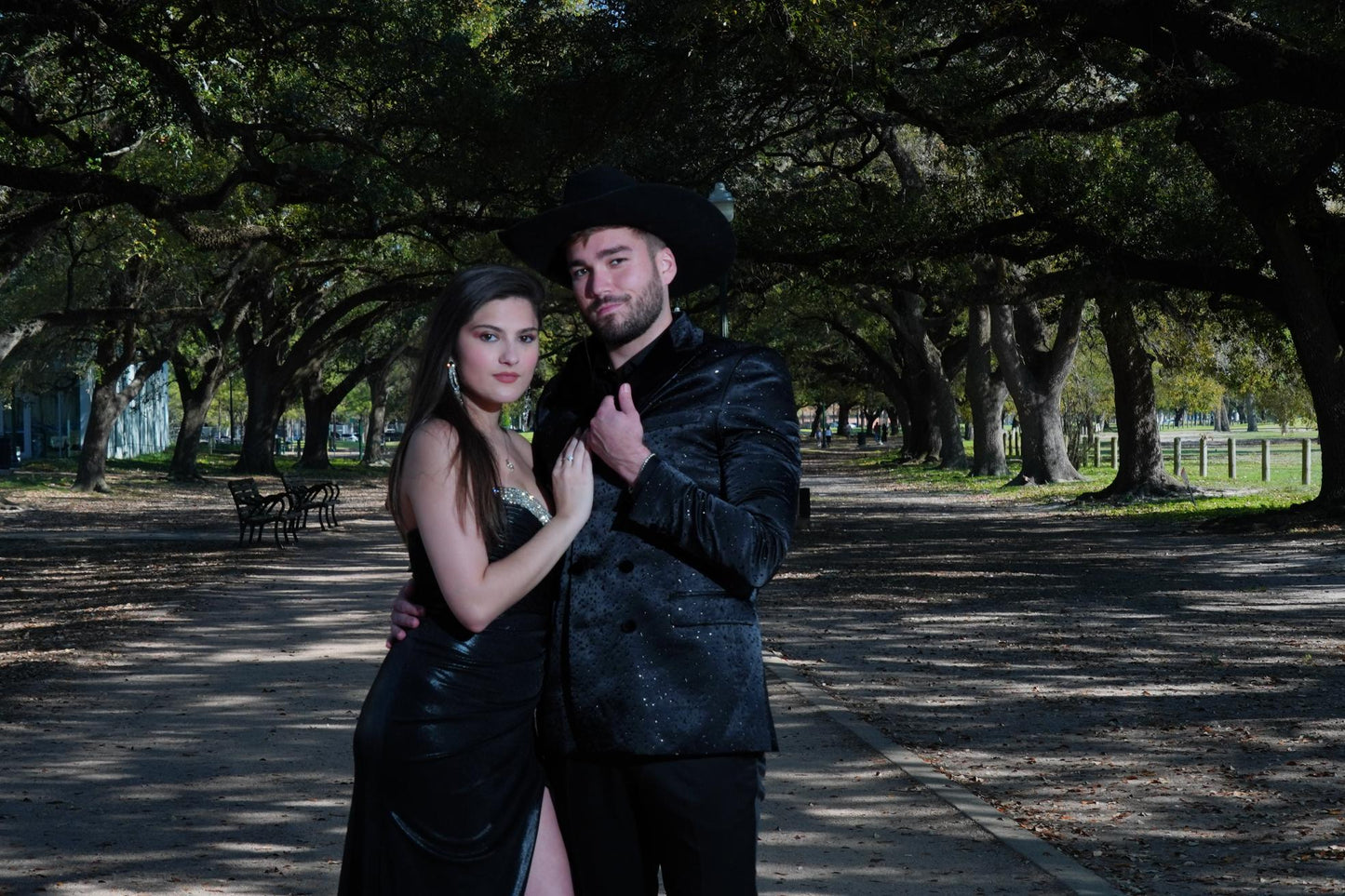 Dramatic black glam evening styling